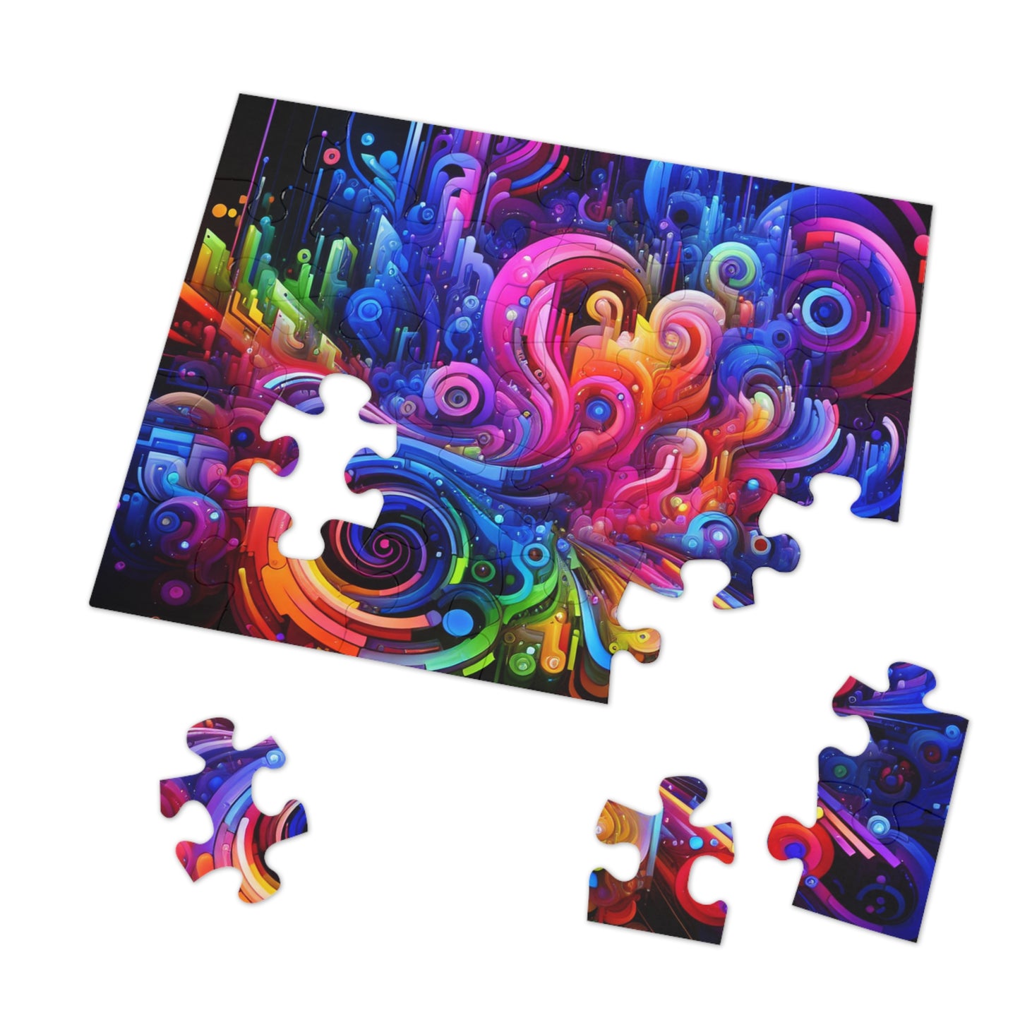 "Neon Flux" - Neon Trippy Infinity Patterns Puzzle 30, 110, 252, and 1000 Pieces