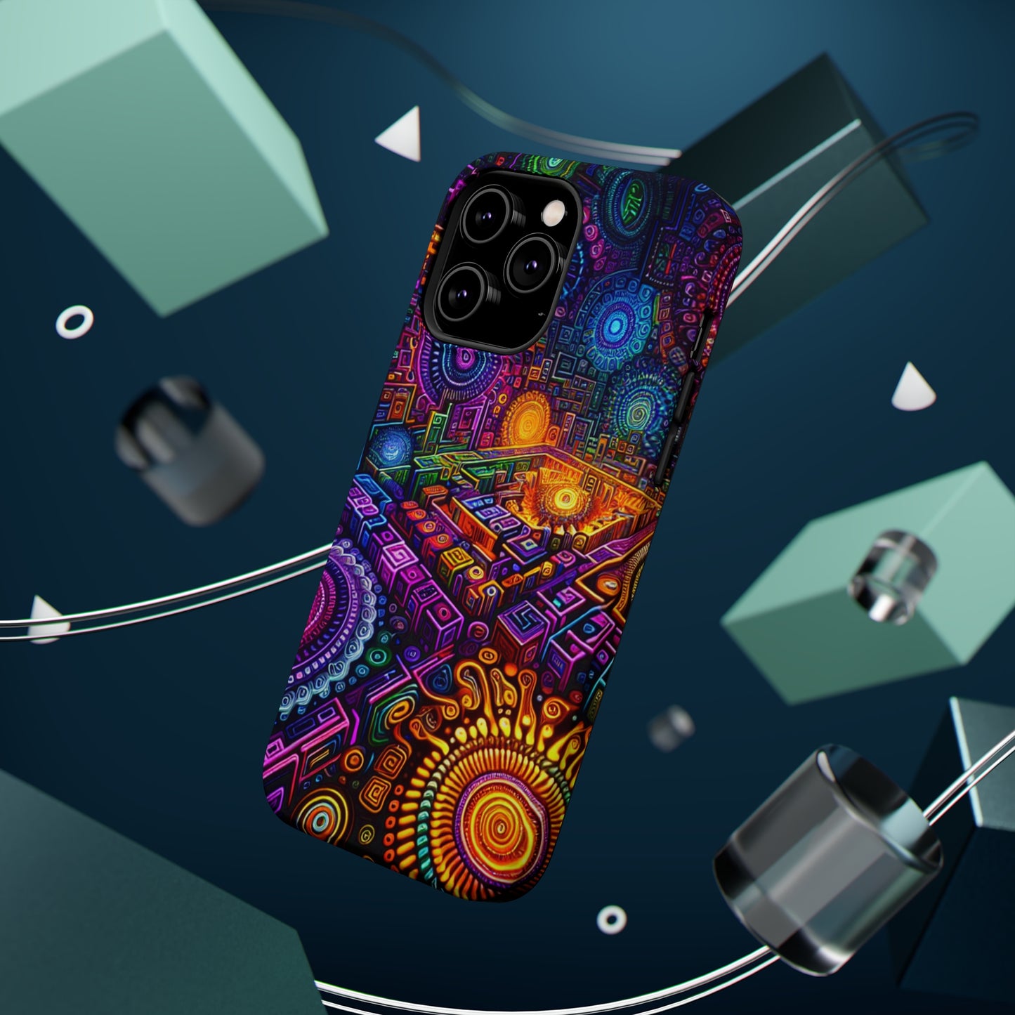 Vivid Voyage of Infinity Neon Splendor. Neon Trippy Infinity Patterns Premium Art Magsafe Magnet Tough IPhone 13 14 15 Pro Plus Max and Mini in Matte and Glossy Phone cases