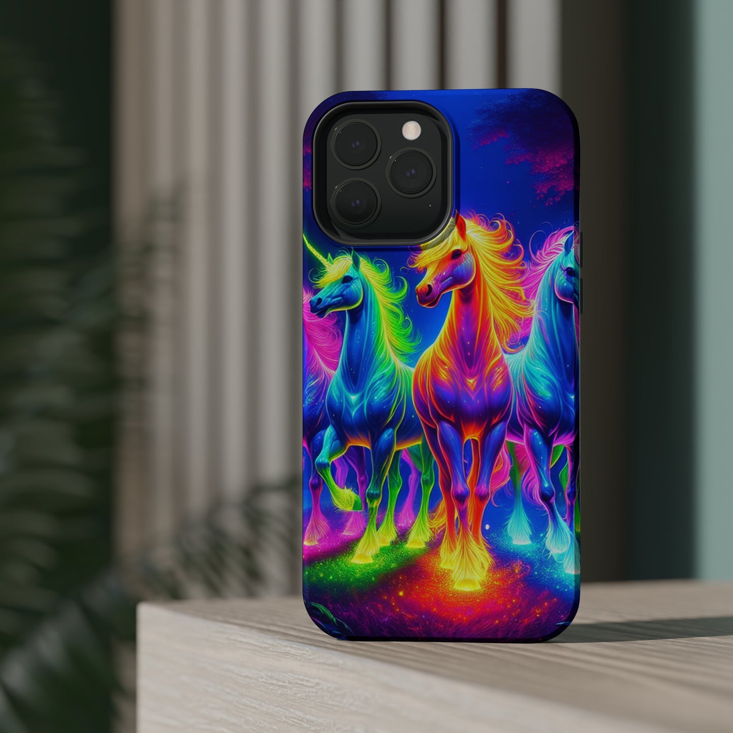 Neon Mystic Magicians Neon Unicorns Premium Art Magsafe Magnet Tough IPhone 13 14 15 Pro Plus Max and Mini in Matte and Glossy Phone cases