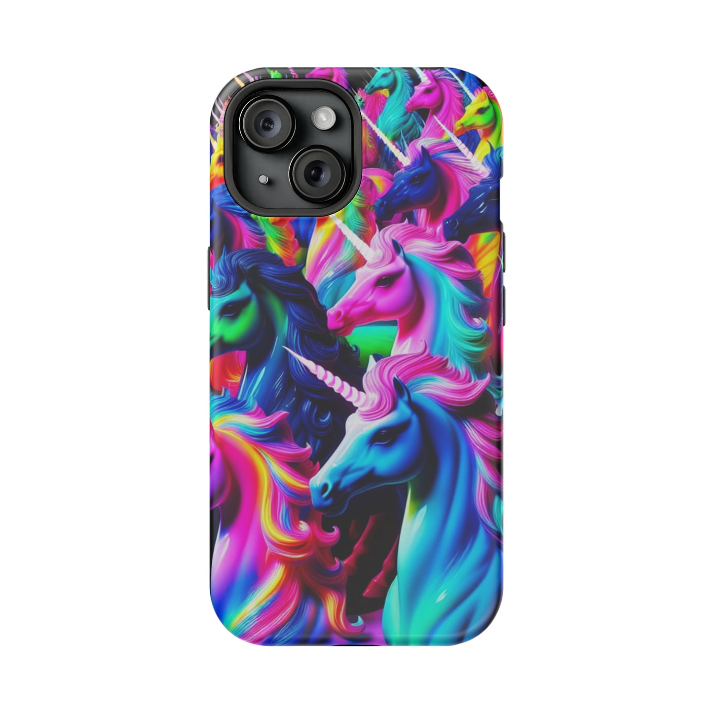 "Neon Illumination" Neon Unicorns Premium Art Magsafe Magnet Tough IPhone 13 14 15 Pro Plus Max and Mini in Matte and Glossy Phone cases