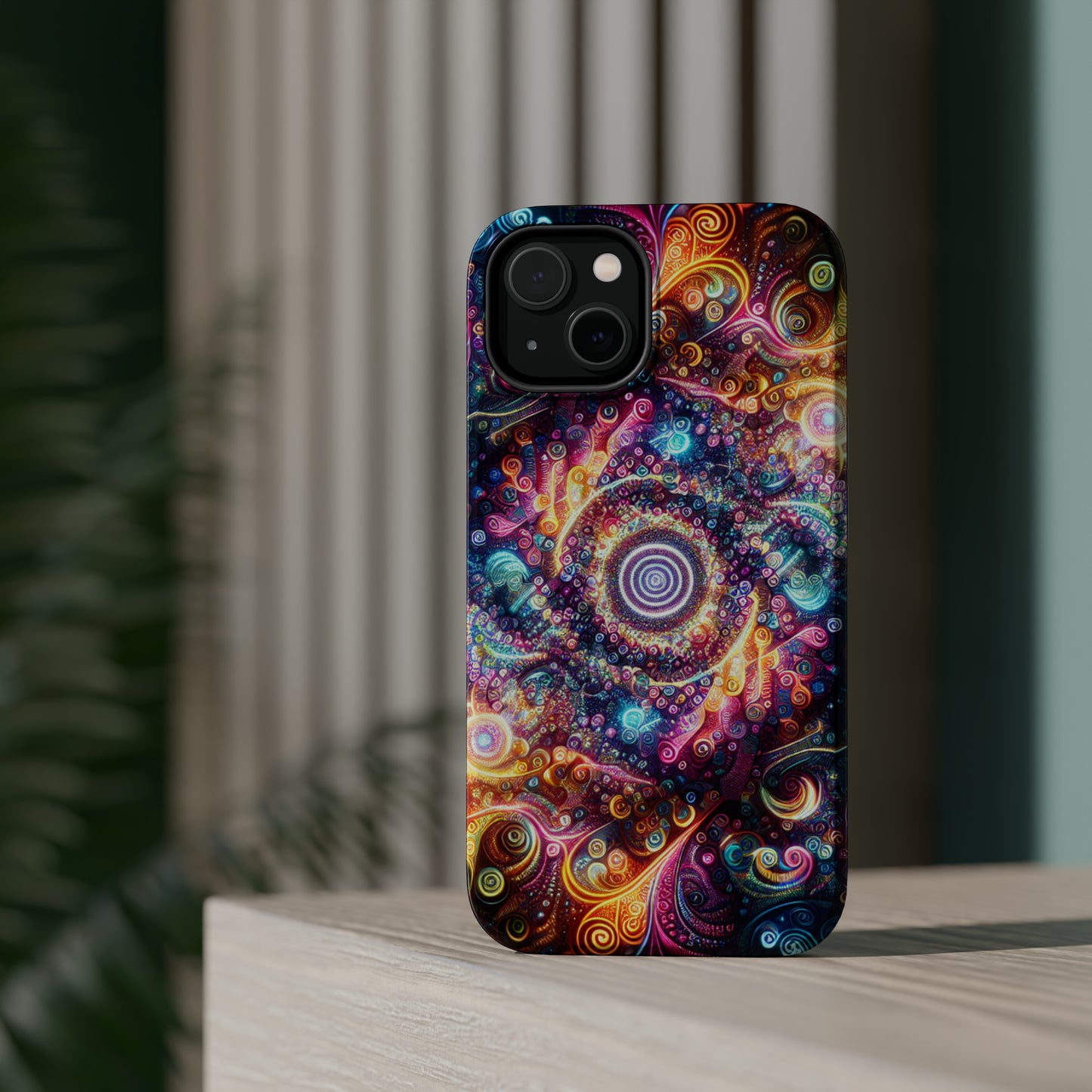 Cosmic Chromatic Mirage. Neon Trippy Infinity Patterns Premium Art Magsafe Magnet Tough IPhone 13 14 15 Pro Plus Max and Mini in Matte and Glossy Phone cases