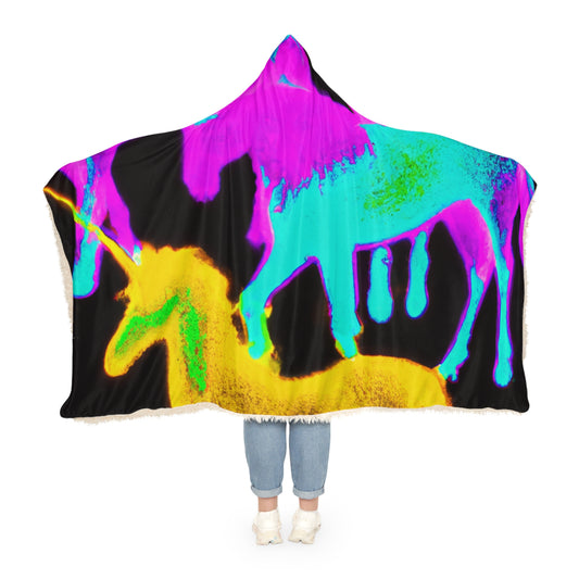 "Neon Dreamscape" - NEON Unicorns Art Hooded Snuggle Blanket