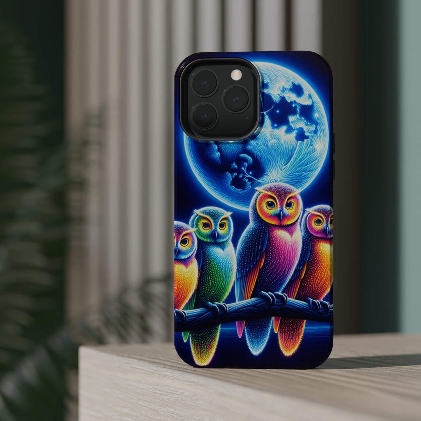 Neon Nocturnal Orbitals. Neon Owls Premium Art Magsafe Magnet Tough IPhone 13 14 15 Pro Plus Max and Mini in Matte and Glossy Phone cases