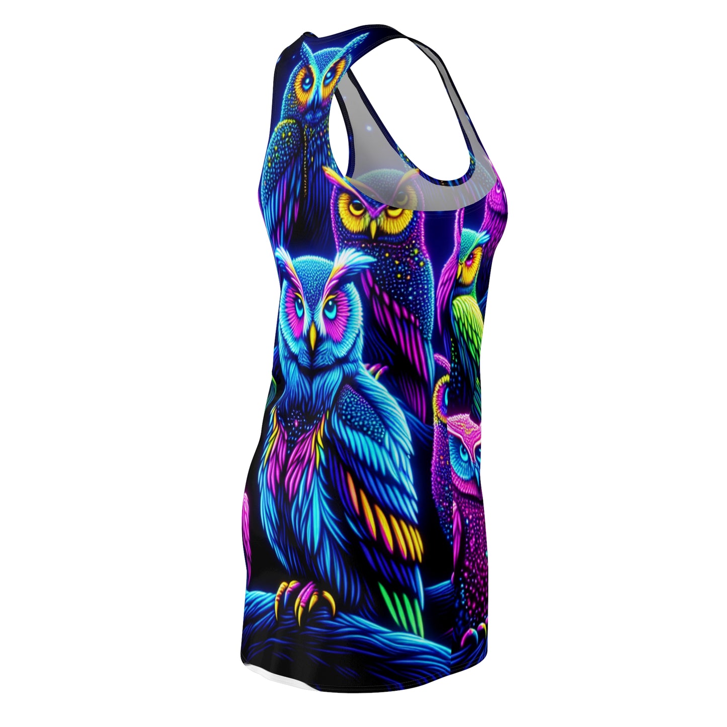 "Neon Nocturne" Neon Owls Racerback Dress