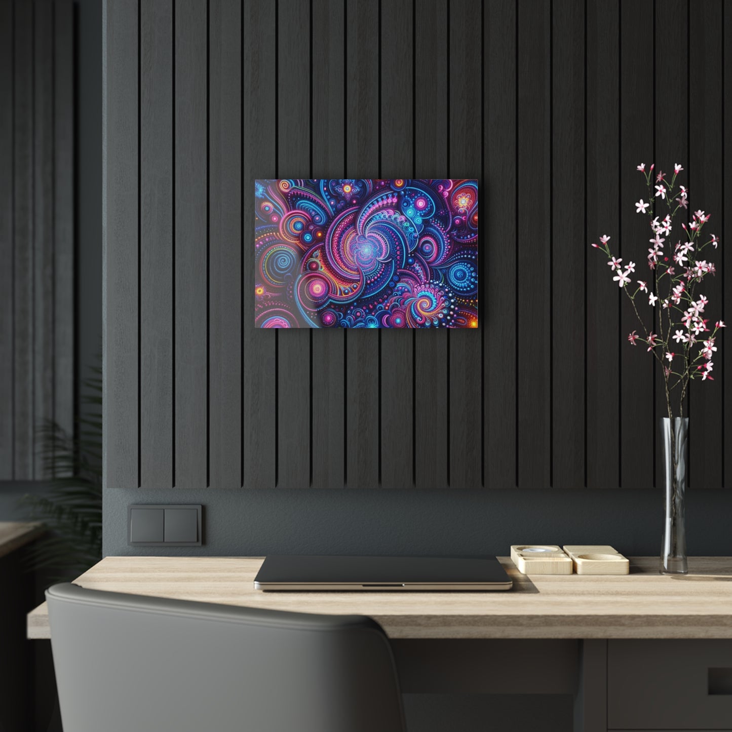 Hypno-Neon Vortex. Trippy infity Pattern 1/4" Glossy Acrylic Art