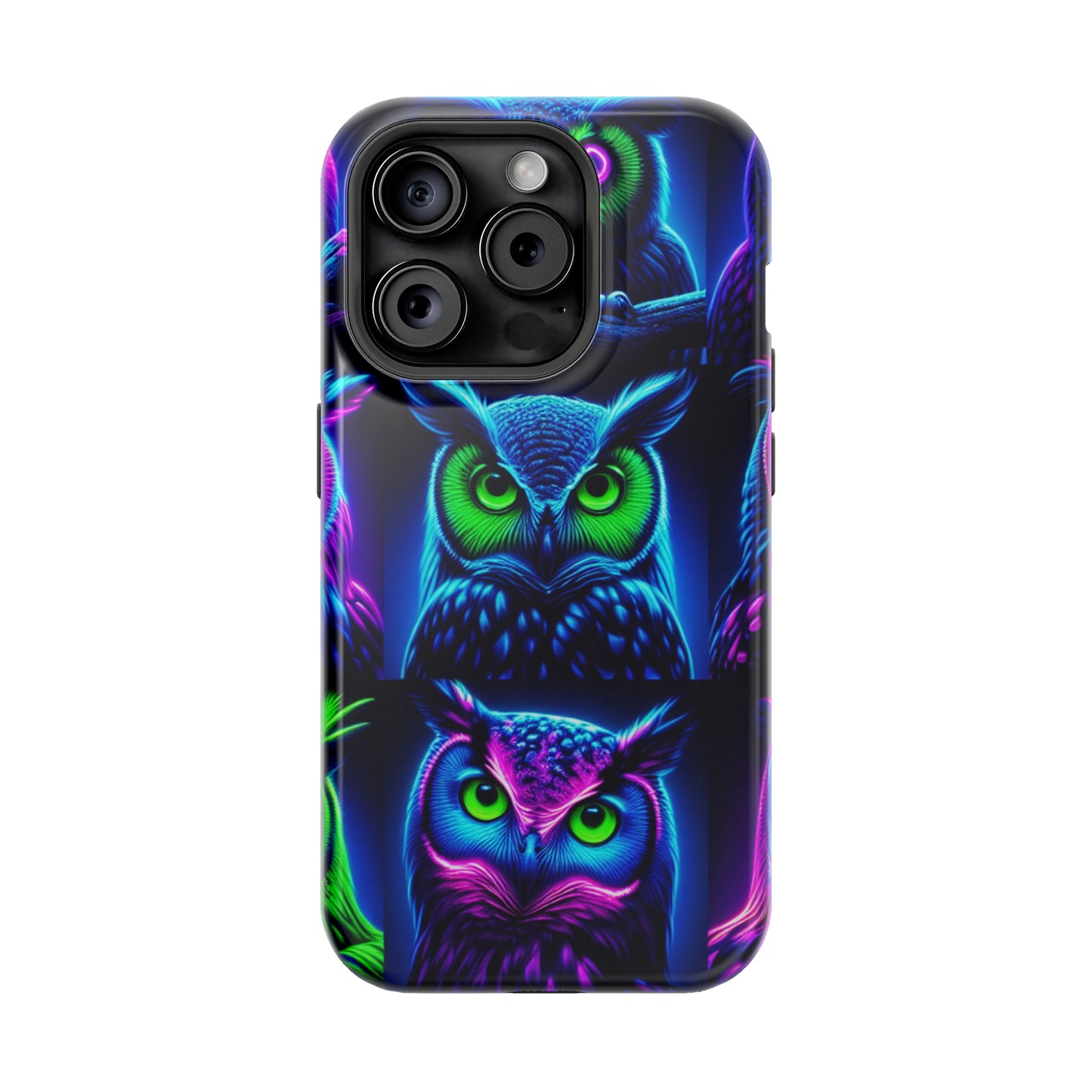 "Neon Nocturne" Neon Owls Premium Art Magsafe Magnet Tough IPhone 13 14 15 Pro Plus Max and Mini in Matte and Glossy Phone cases