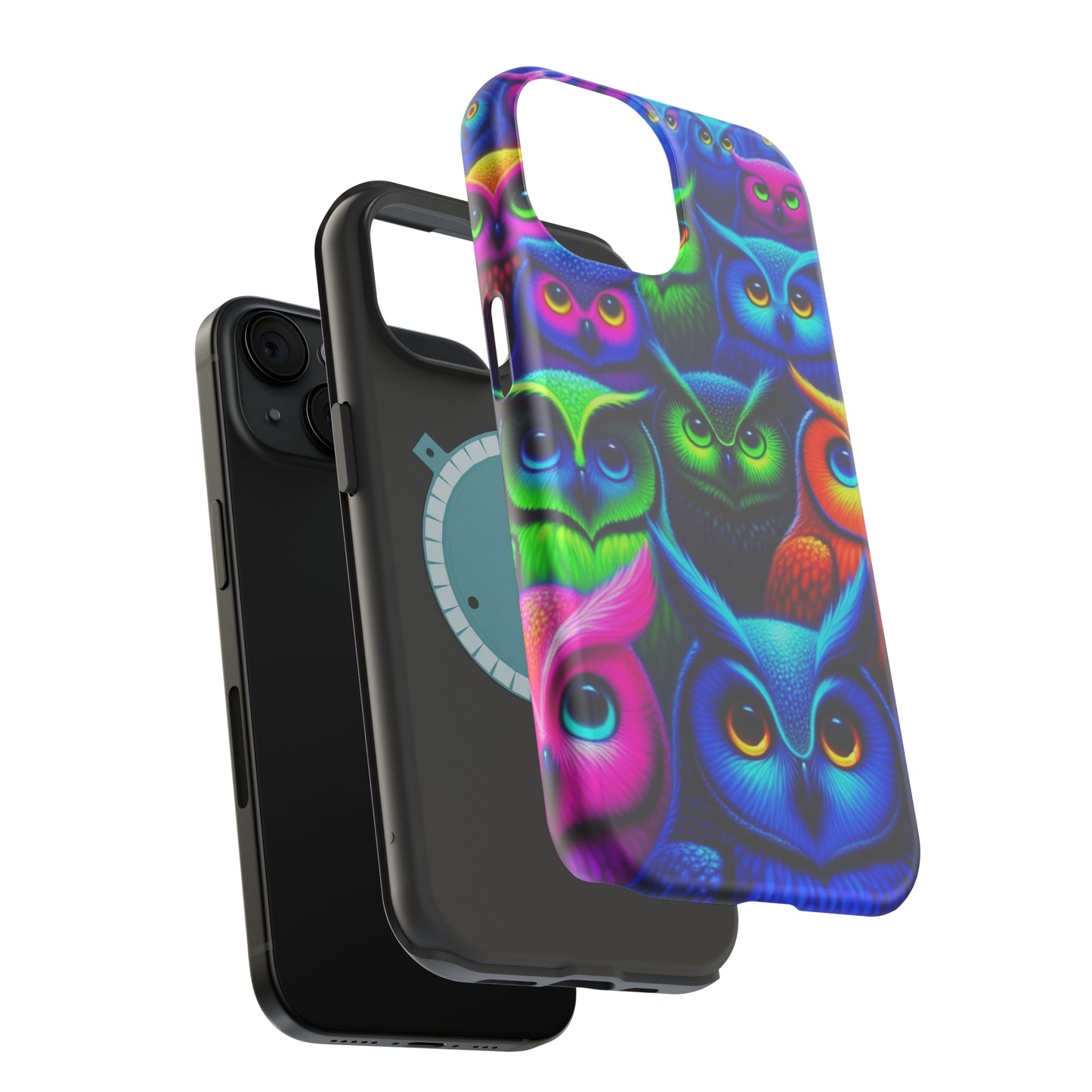 Neon Owlish Delight. Neon Owls Premium Art Magsafe Magnet Tough IPhone 13 14 15 Pro Plus Max and Mini in Matte and Glossy Phone cases