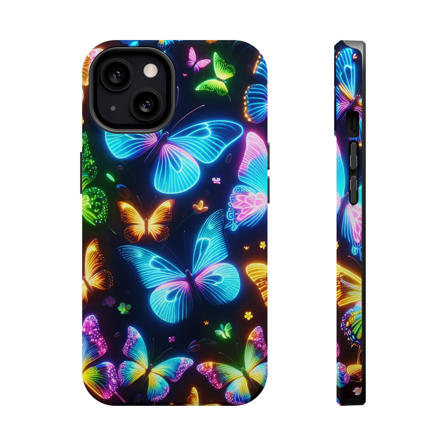 Luminous Butterfly Radiance Neon Butterflies Premium Art Magsafe Magnet Tough IPhone 13 14 15 Pro Plus Max and Mini in Matte and Glossy Phone cases