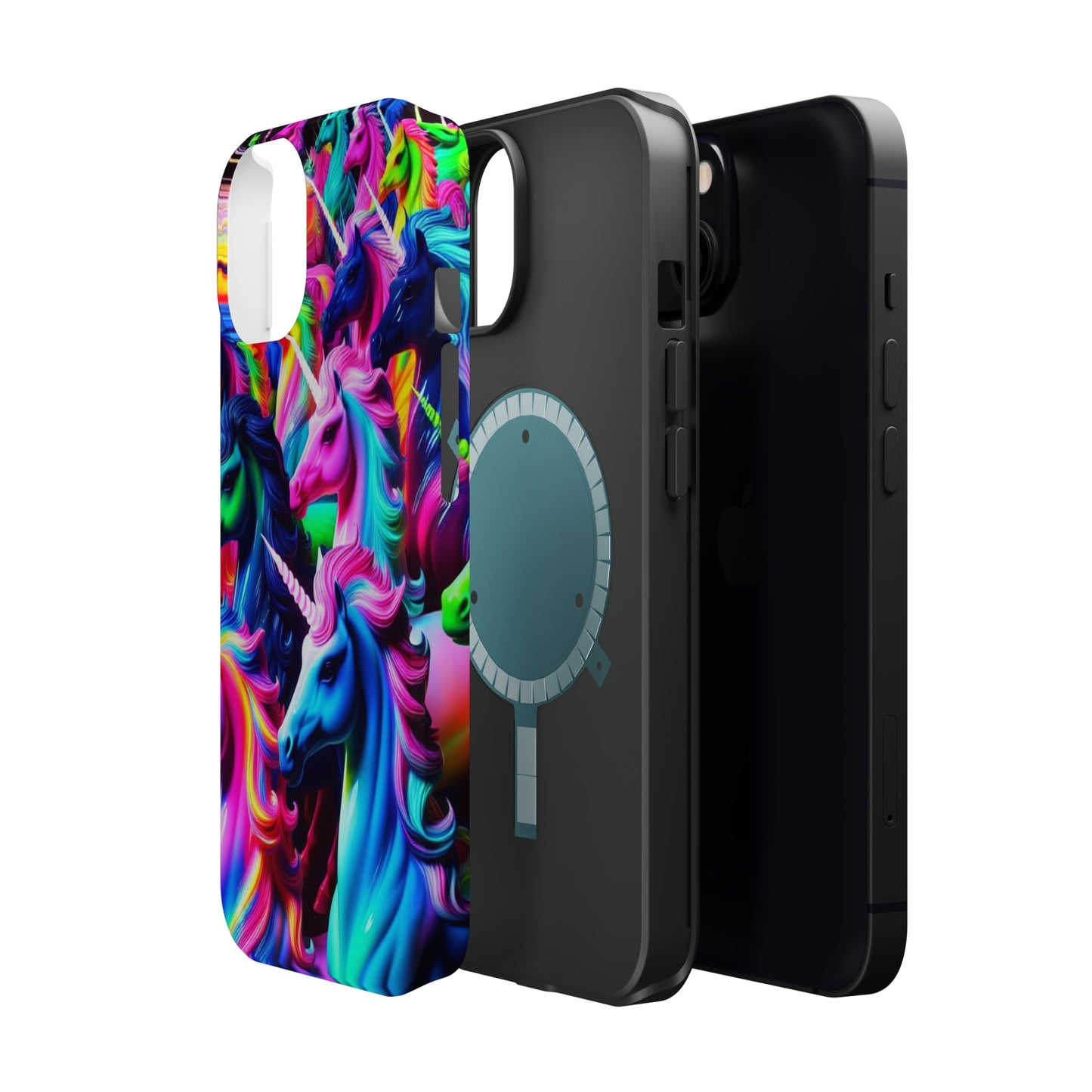 "Neon Illumination" Neon Unicorns Premium Art Magsafe Magnet Tough IPhone 13 14 15 Pro Plus Max and Mini in Matte and Glossy Phone cases