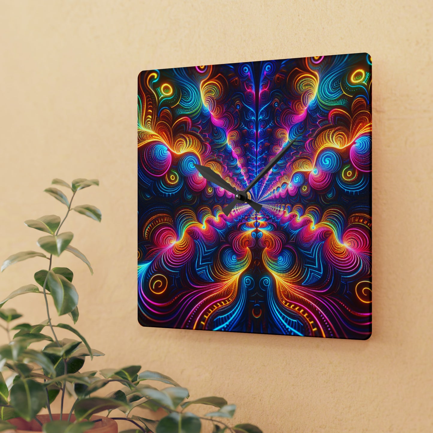 "Infinite Neon Trippiness" Infinity Patterns Art Acrylic Clock