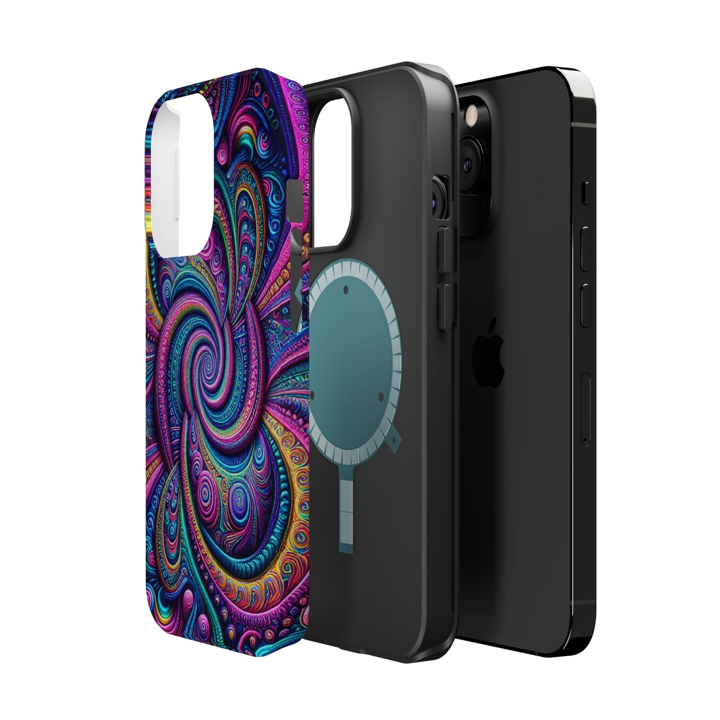 Cosmic Quasar Dreams. Neon Trippy Infinity Patterns Premium Art Magsafe Magnet Tough IPhone 13 14 15 Pro Plus Max and Mini in Matte and Glossy Phone cases