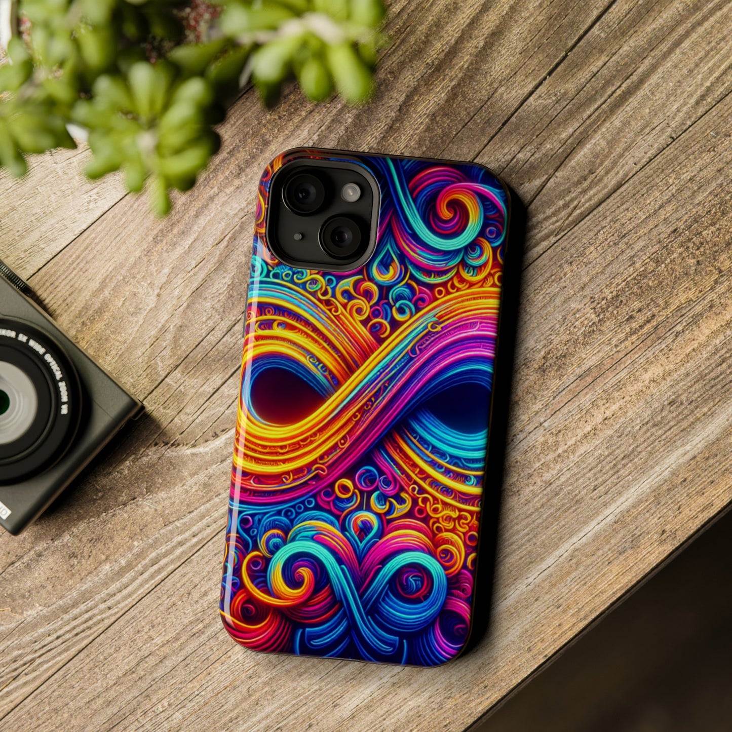 ElectroFractal Fluorescence. Neon Trippy Infinity Patterns Premium Art Magsafe Magnet Tough IPhone 13 14 15 Pro Plus Max and Mini in Matte and Glossy Phone cases