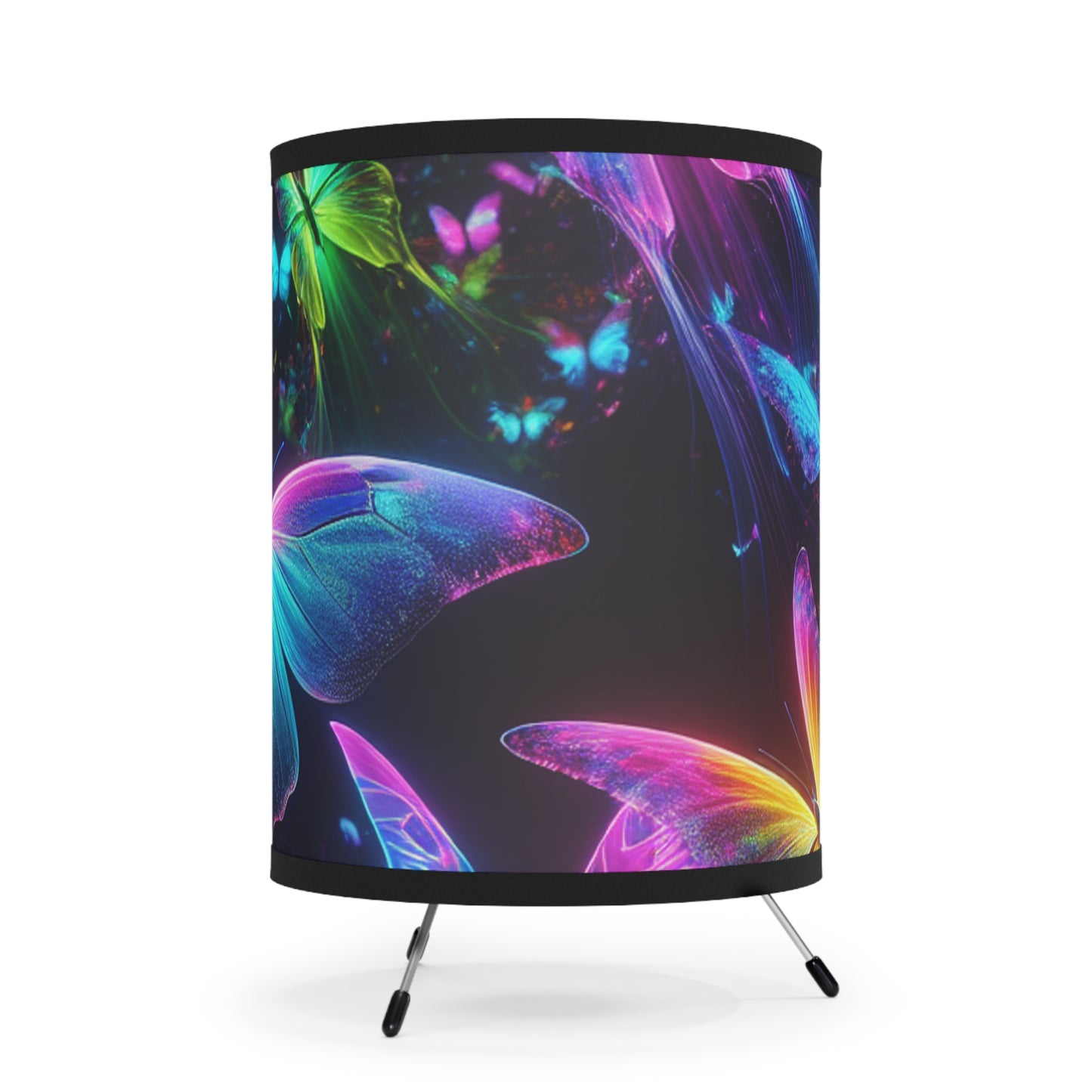 Neon Flutteraby Splendor - NEON Butterflies Art Tripod Lamp