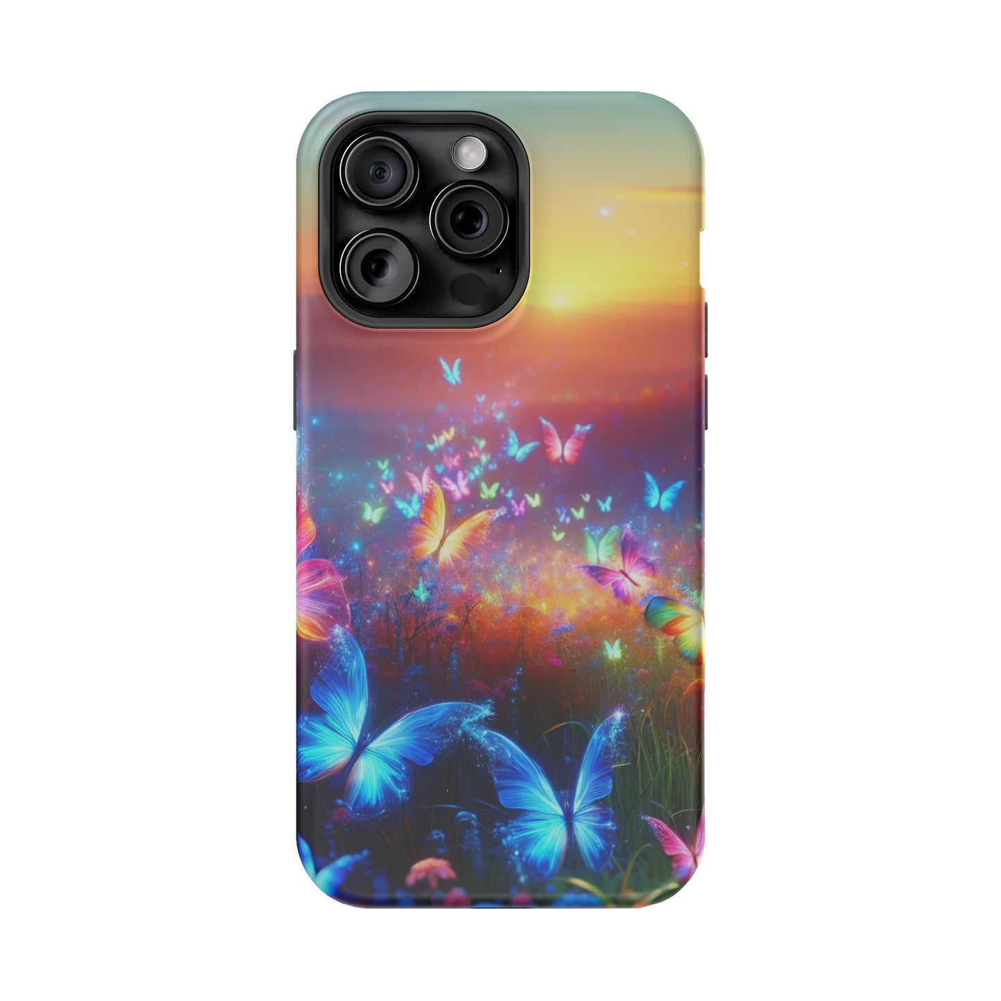 Neon Flight Fantasy Neon Butterflies Premium Art Magsafe Magnet Tough IPhone 13 14 15 Pro Plus Max and Mini in Matte and Glossy Phone cases