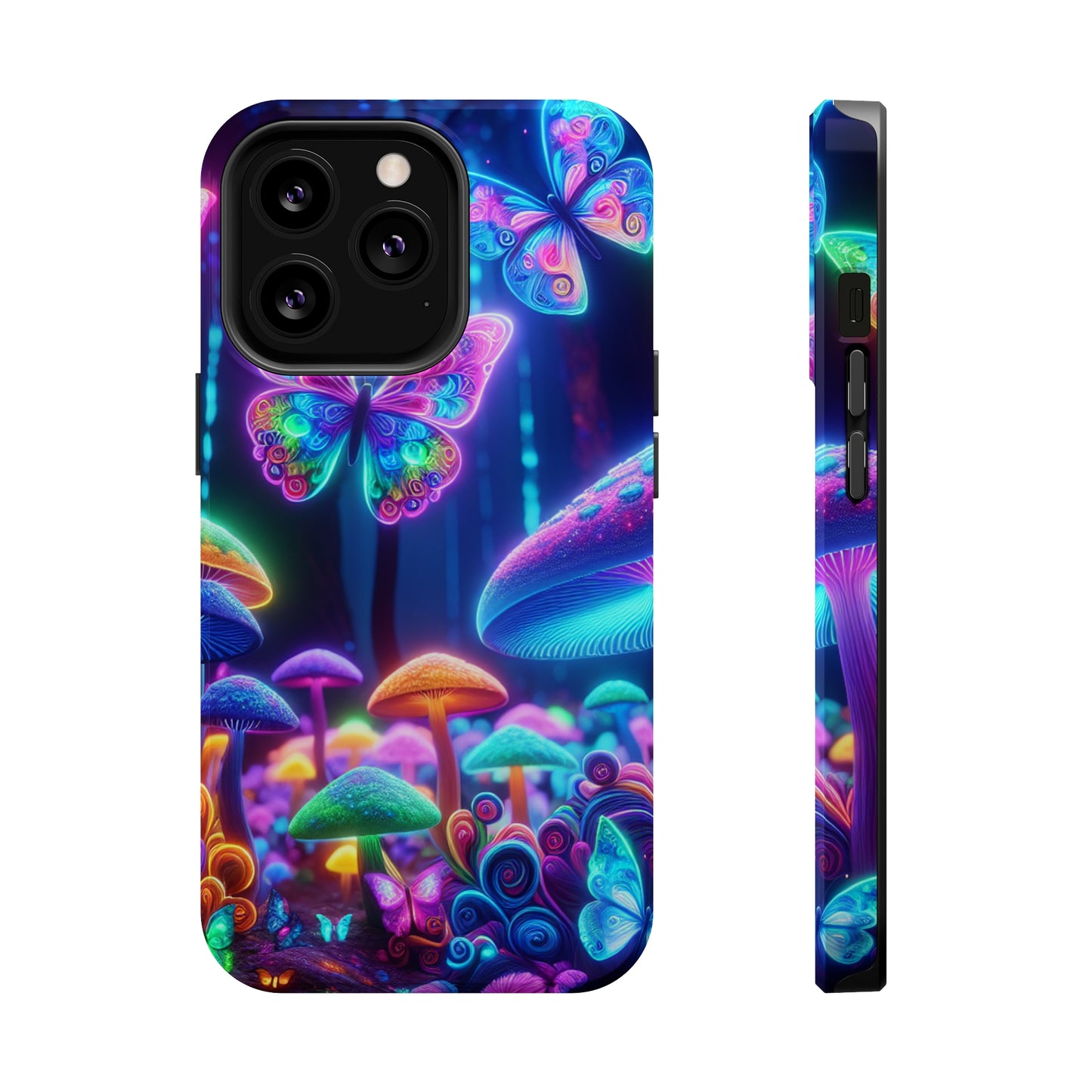 Neon Ecstasy. Neon Butterflies and Mushrooms Premium Art Magsafe Magnet Tough IPhone 13 14 15 Pro Plus Max and Mini in Matte and Glossy Phone cases