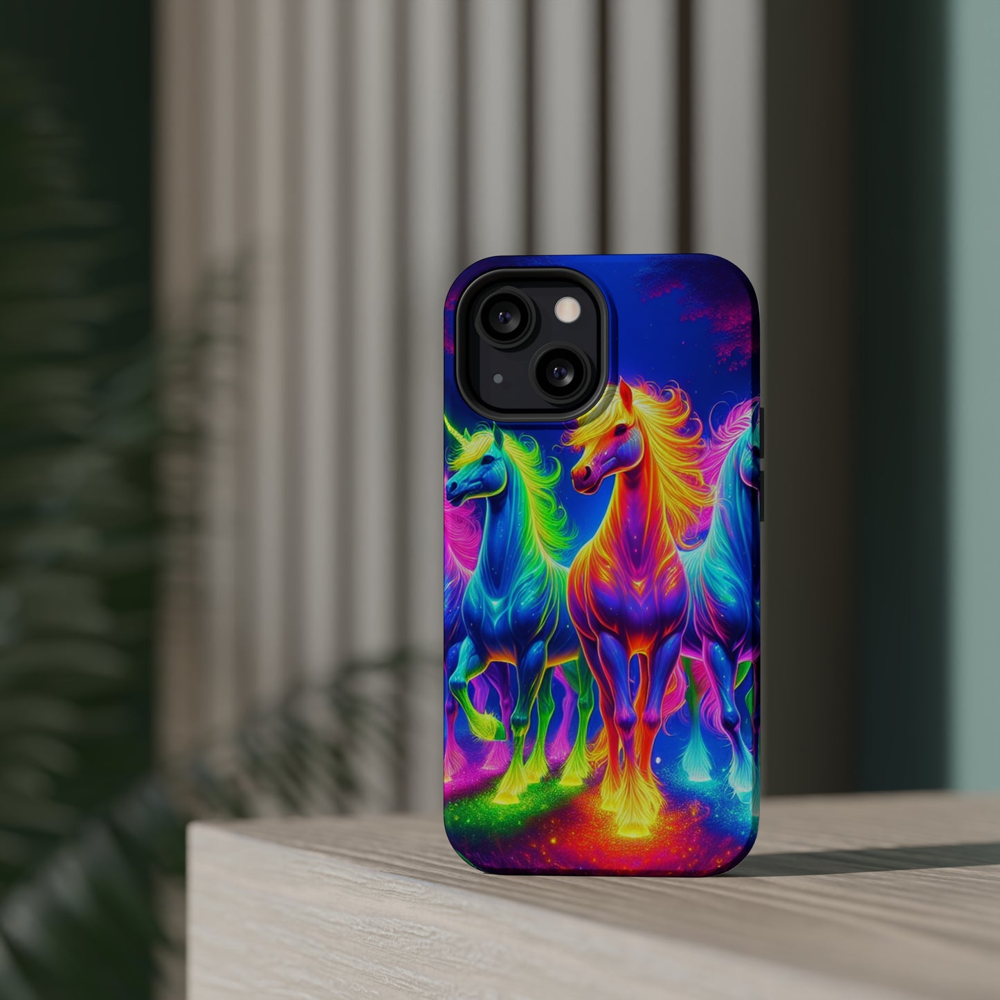 Neon Mystic Magicians Neon Unicorns Premium Art Magsafe Magnet Tough IPhone 13 14 15 Pro Plus Max and Mini in Matte and Glossy Phone cases