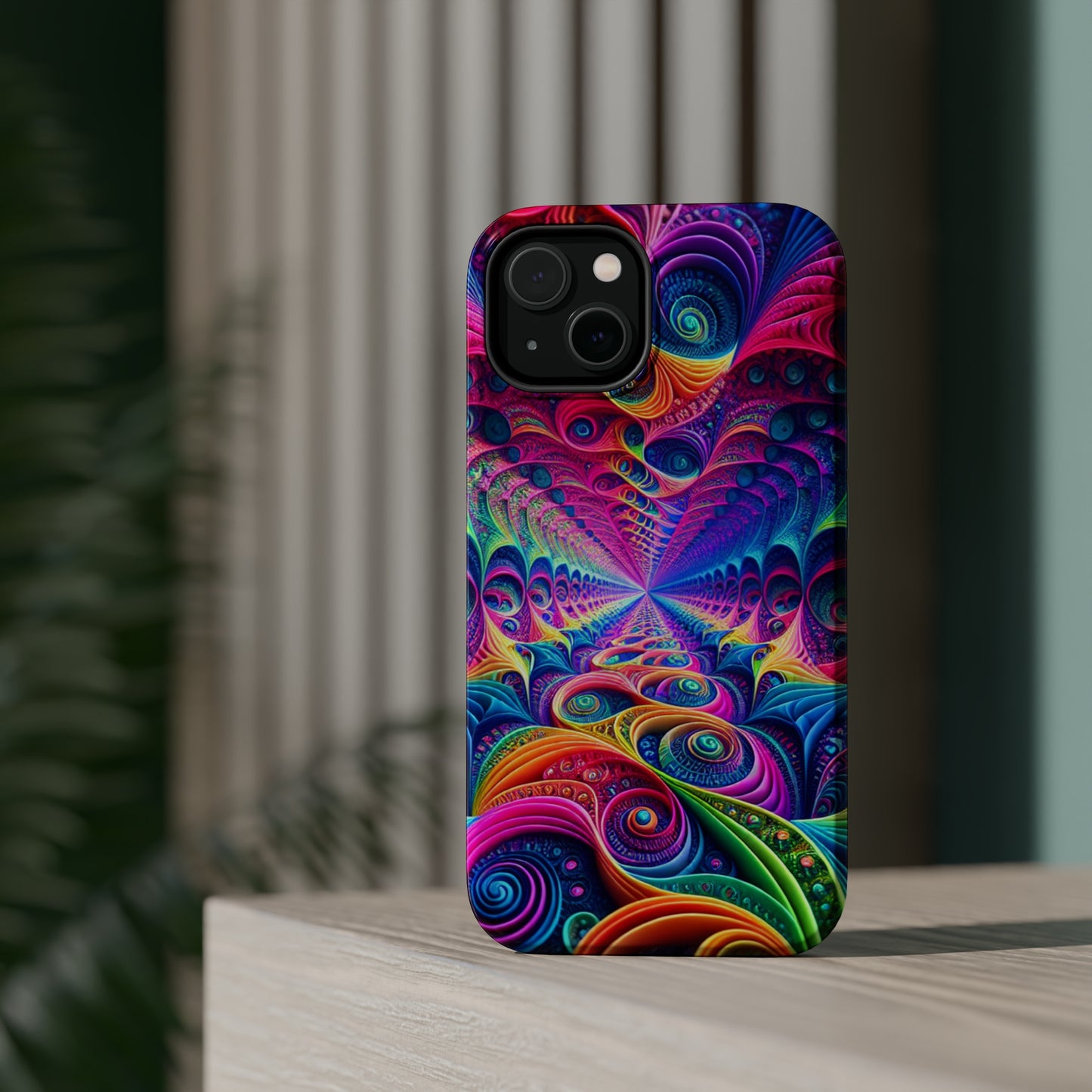 Cosmic Electric Rainbow Frenzy. Neon Trippy Infinity Patterns Premium Art Magsafe Magnet Tough IPhone 13 14 15 Pro Plus Max and Mini in Matte and Glossy Phone cases