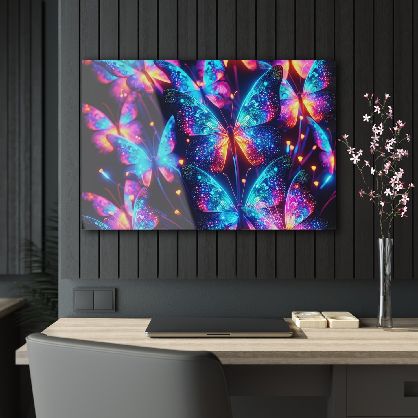 "Neon Butterflies in Flight" NEON Butterflies Art 1/4" Glossy Acrylic Art