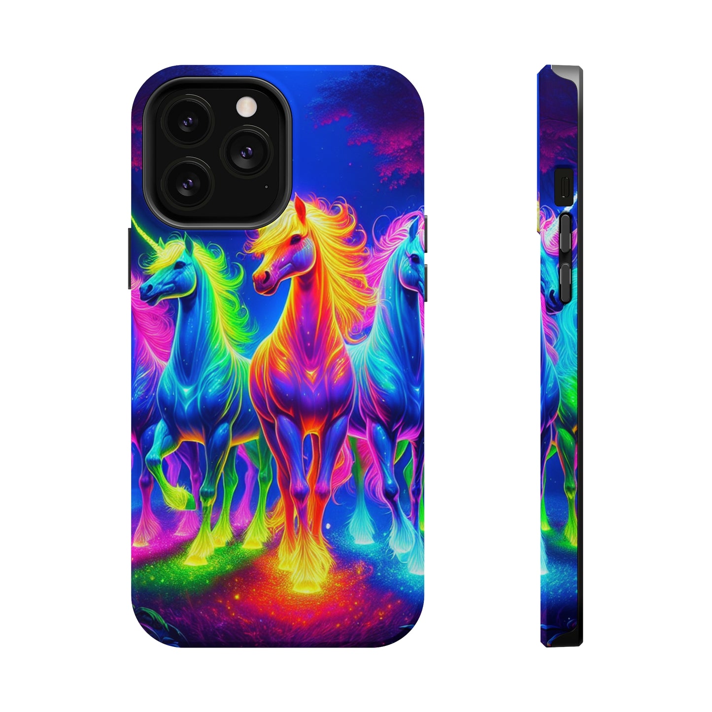 Neon Mystic Magicians Neon Unicorns Premium Art Magsafe Magnet Tough IPhone 13 14 15 Pro Plus Max and Mini in Matte and Glossy Phone cases