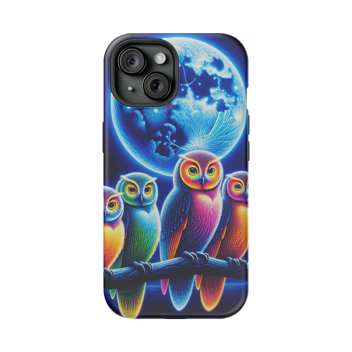 Neon Nocturnal Orbitals. Neon Owls Premium Art Magsafe Magnet Tough IPhone 13 14 15 Pro Plus Max and Mini in Matte and Glossy Phone cases
