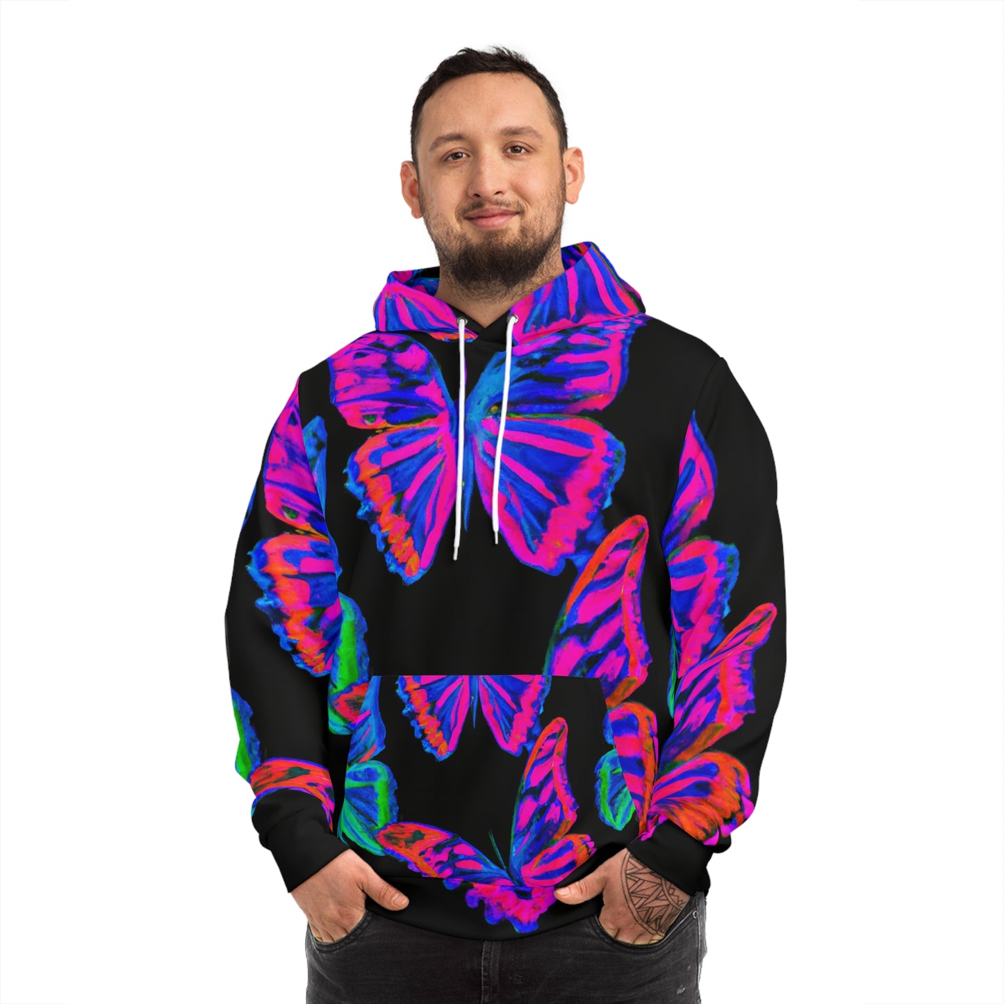 Neon Flutterby Frenzy - Butterflies AOP Hoodie