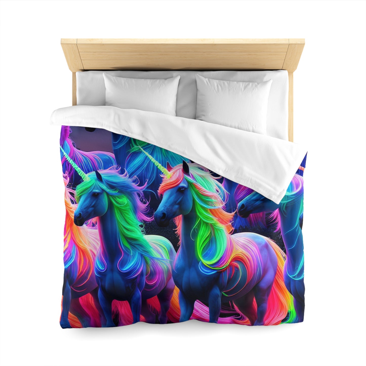 Gian Lorenzo Bernini - NEON Unicorns Microfiber Duvet Cover
