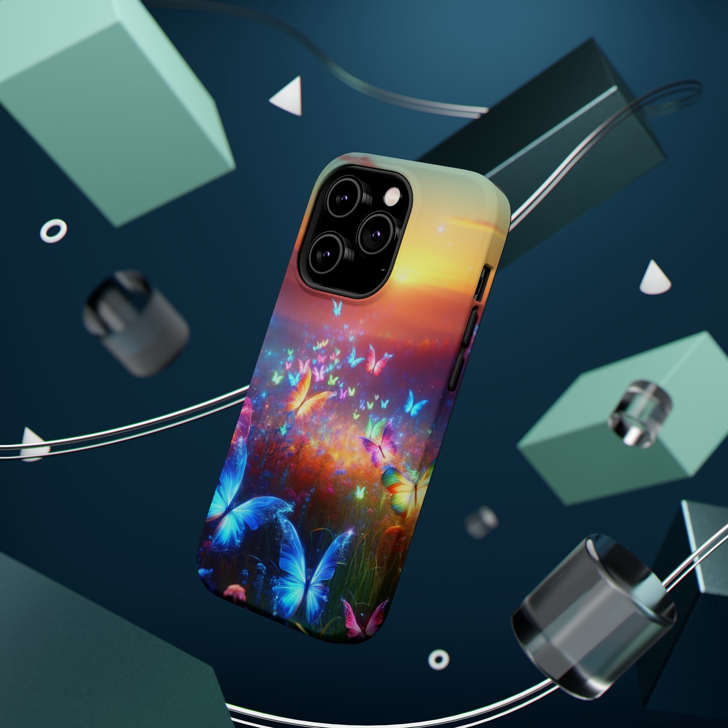 Neon Flight Fantasy Neon Butterflies Premium Art Magsafe Magnet Tough IPhone 13 14 15 Pro Plus Max and Mini in Matte and Glossy Phone cases