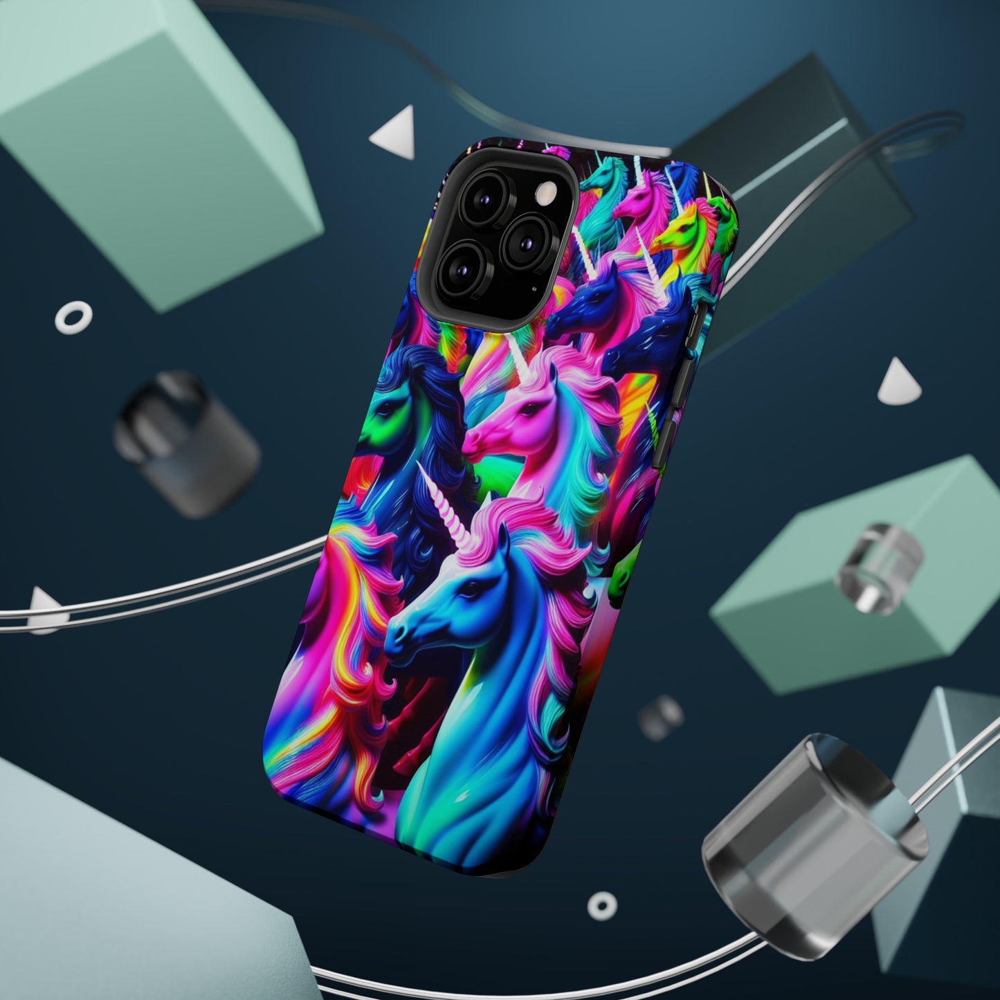 "Neon Illumination" Neon Unicorns Premium Art Magsafe Magnet Tough IPhone 13 14 15 Pro Plus Max and Mini in Matte and Glossy Phone cases