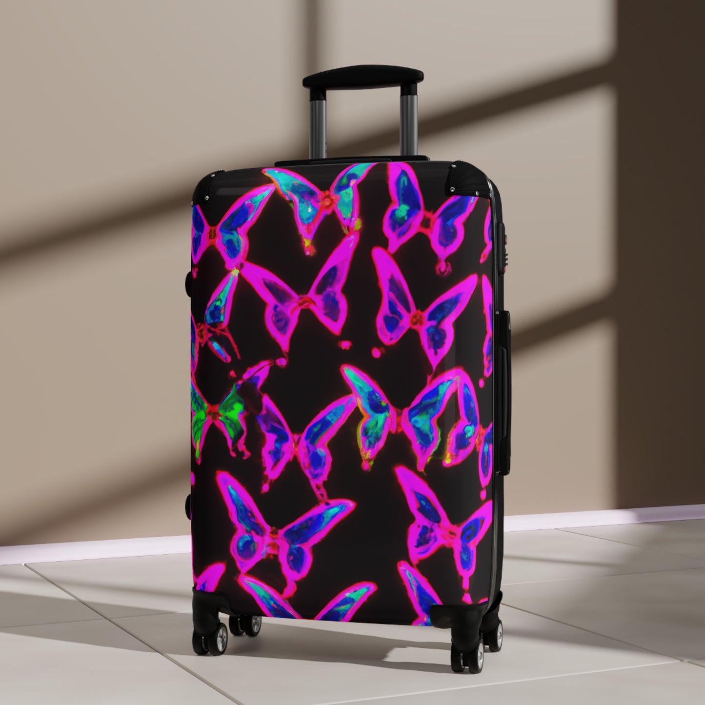 "Radiant Swarm" - Neon Butterflies Suitcase
