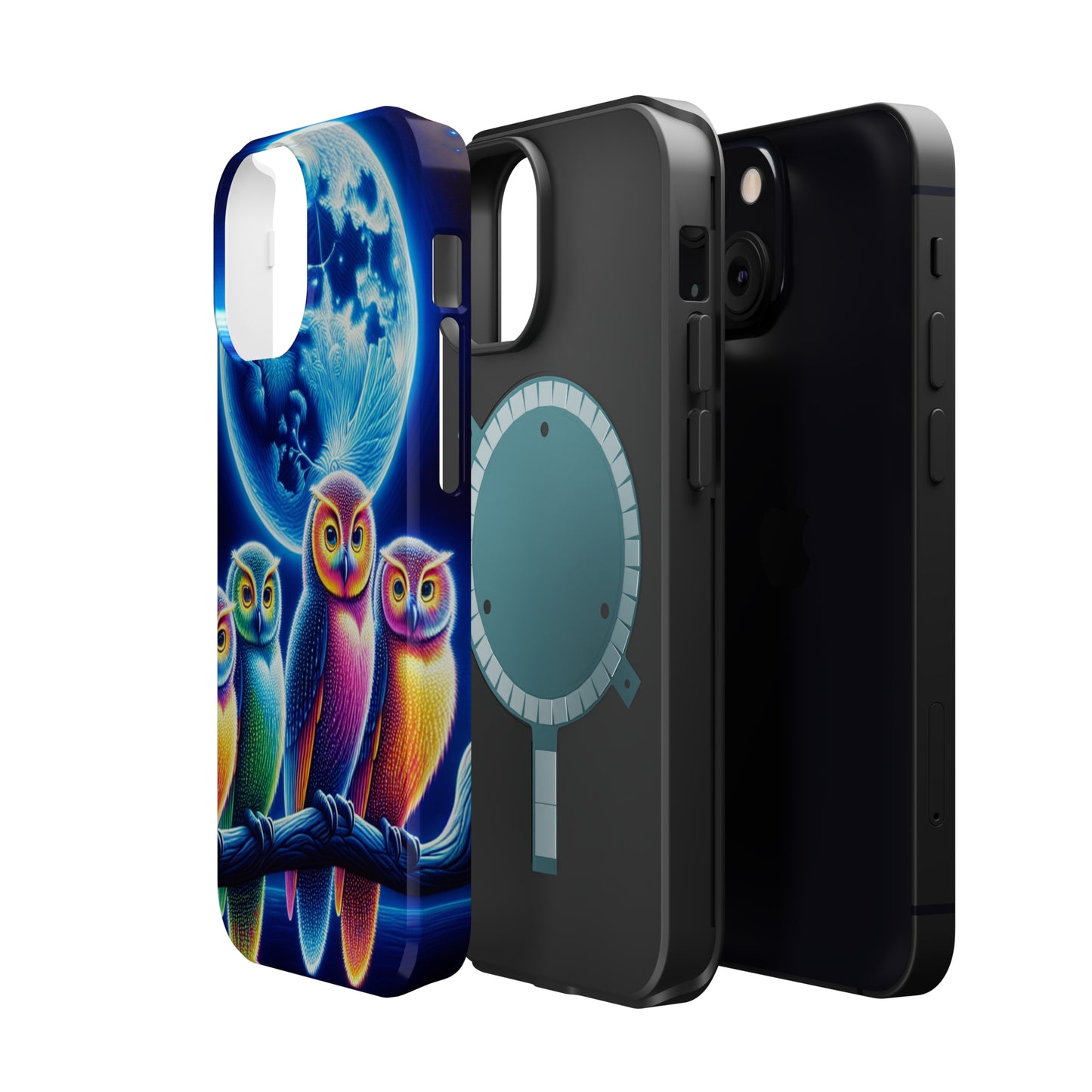 Neon Nocturnal Orbitals. Neon Owls Premium Art Magsafe Magnet Tough IPhone 13 14 15 Pro Plus Max and Mini in Matte and Glossy Phone cases