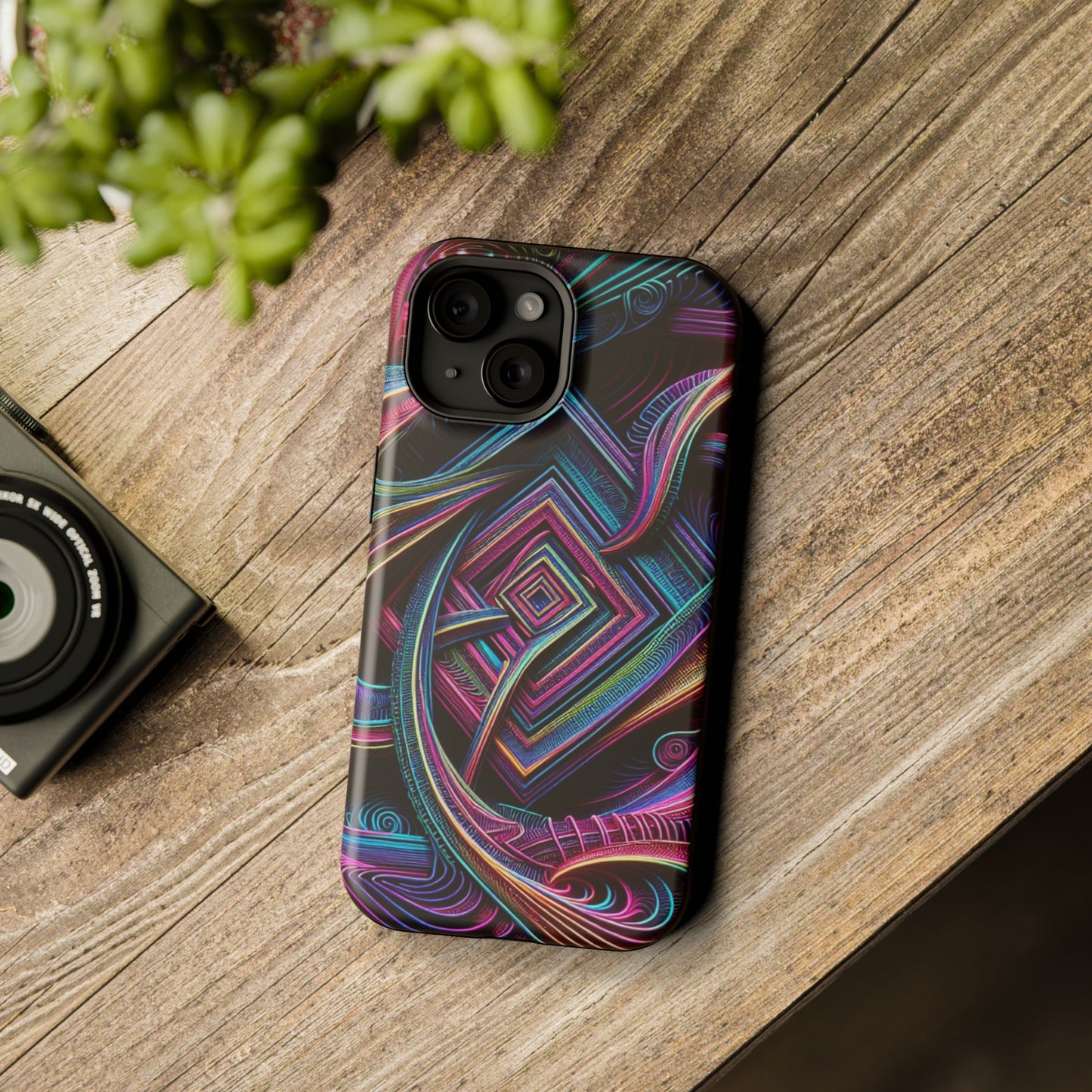 Fluxing Fractalvisage. Neon Trippy Infinity Patterns Premium Art Magsafe Magnet Tough IPhone 13 14 15 Pro Plus Max and Mini in Matte and Glossy Phone cases