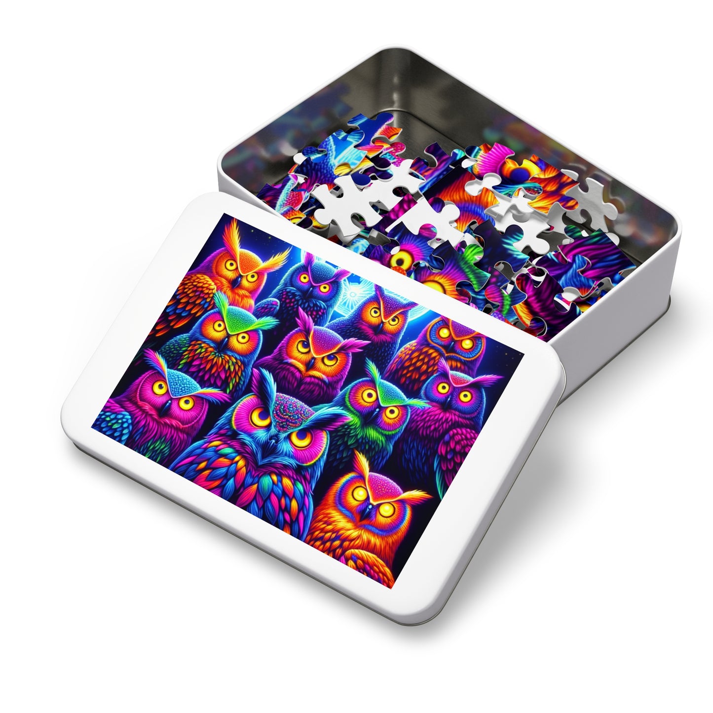 Neon Owls Gathering. - Neon Owls Puzzle 30, 110, 252, and 1000 Pieces