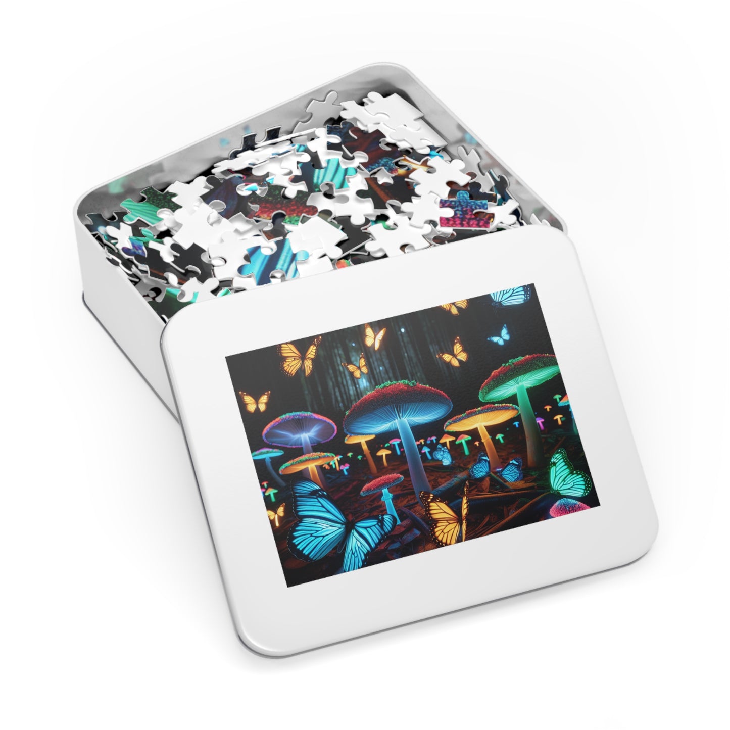 Neon Butterflydreamscape - Neon Butterflies and Mushrooms Puzzle 30, 110, 252, and 1000 Pieces