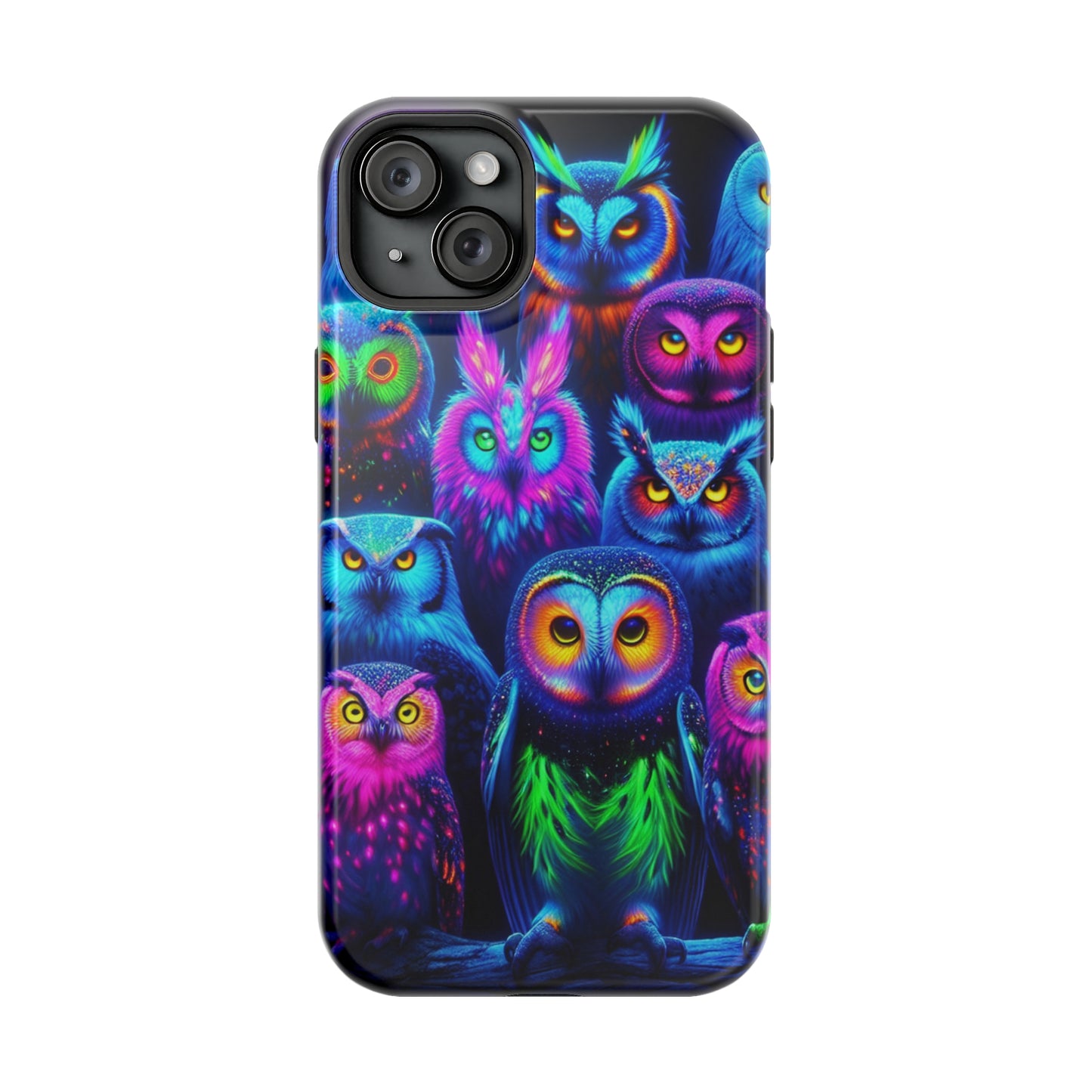 Neon Nocturnal Nook Neon Owls Premium Art Magsafe Magnet Tough IPhone 13 14 15 Pro Plus Max and Mini in Matte and Glossy Phone cases