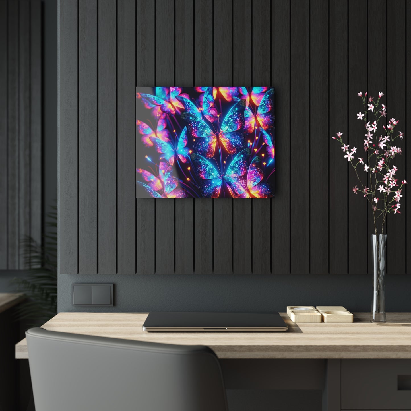 "Neon Butterflies in Flight" NEON Butterflies Art 1/4" Glossy Acrylic Art