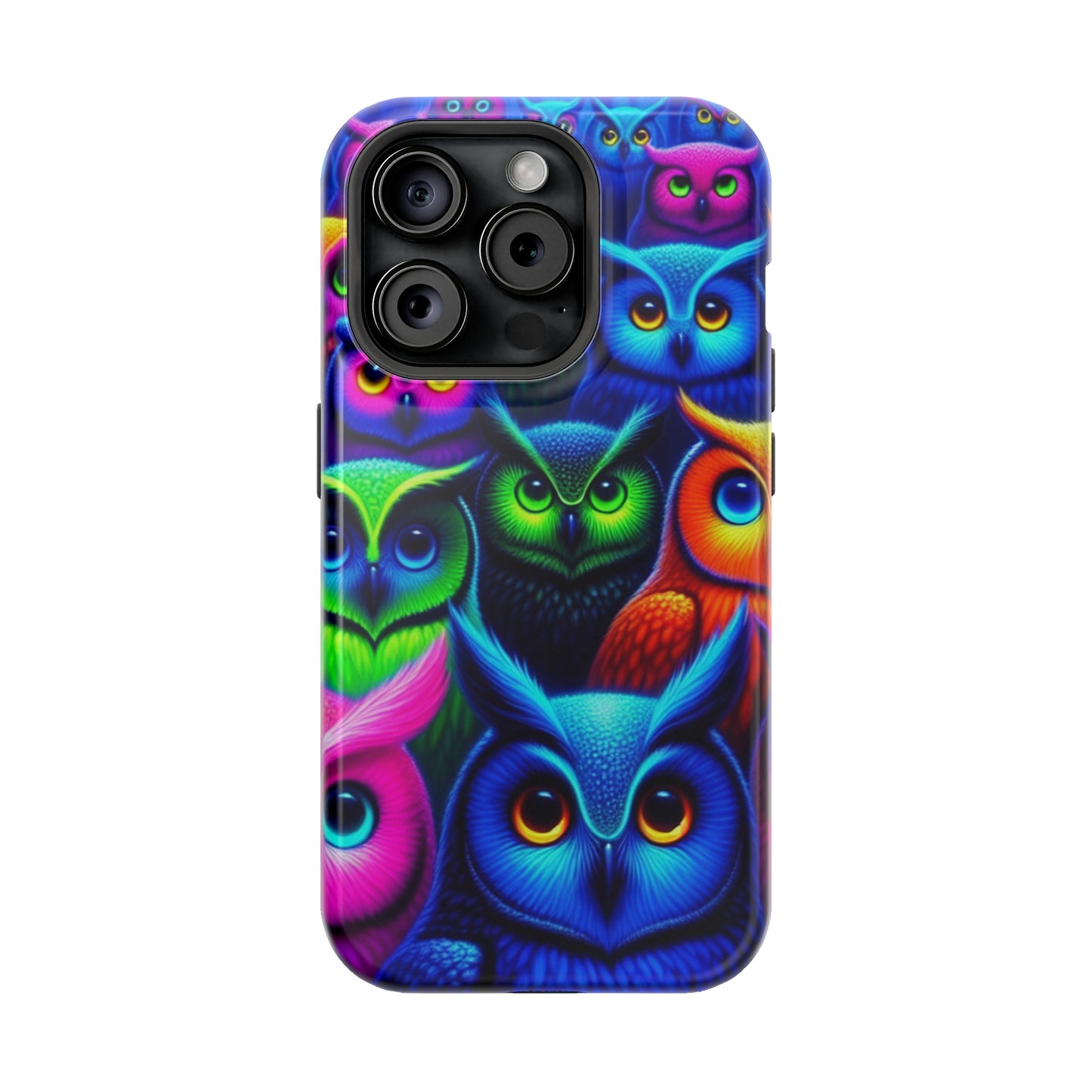 Neon Owlish Delight. Neon Owls Premium Art Magsafe Magnet Tough IPhone 13 14 15 Pro Plus Max and Mini in Matte and Glossy Phone cases