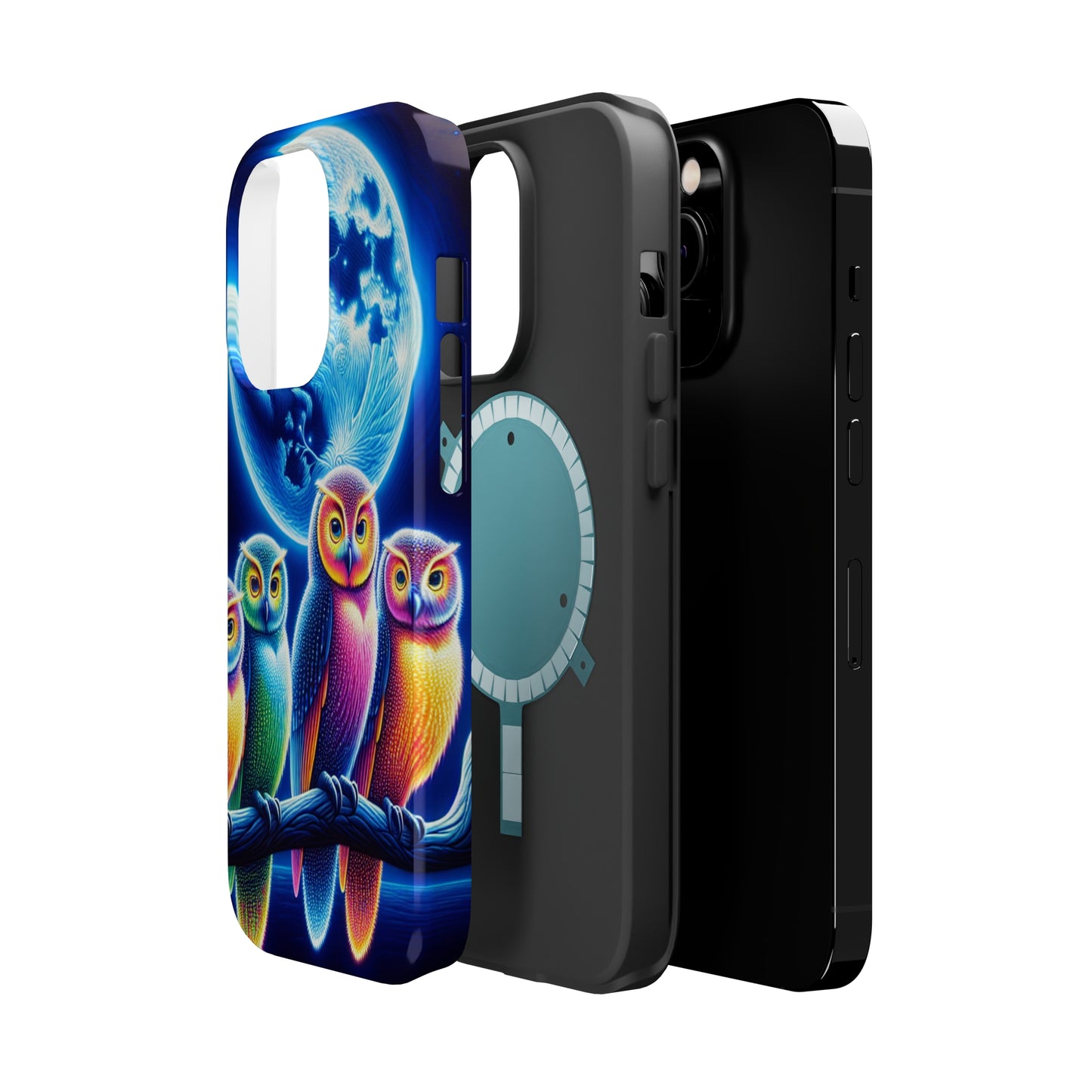 Neon Nocturnal Orbitals. Neon Owls Premium Art Magsafe Magnet Tough IPhone 13 14 15 Pro Plus Max and Mini in Matte and Glossy Phone cases