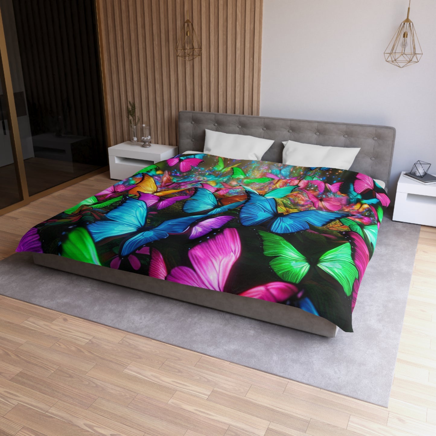 Tiberio Floriani - NEON Butterflies Microfiber Duvet Cover