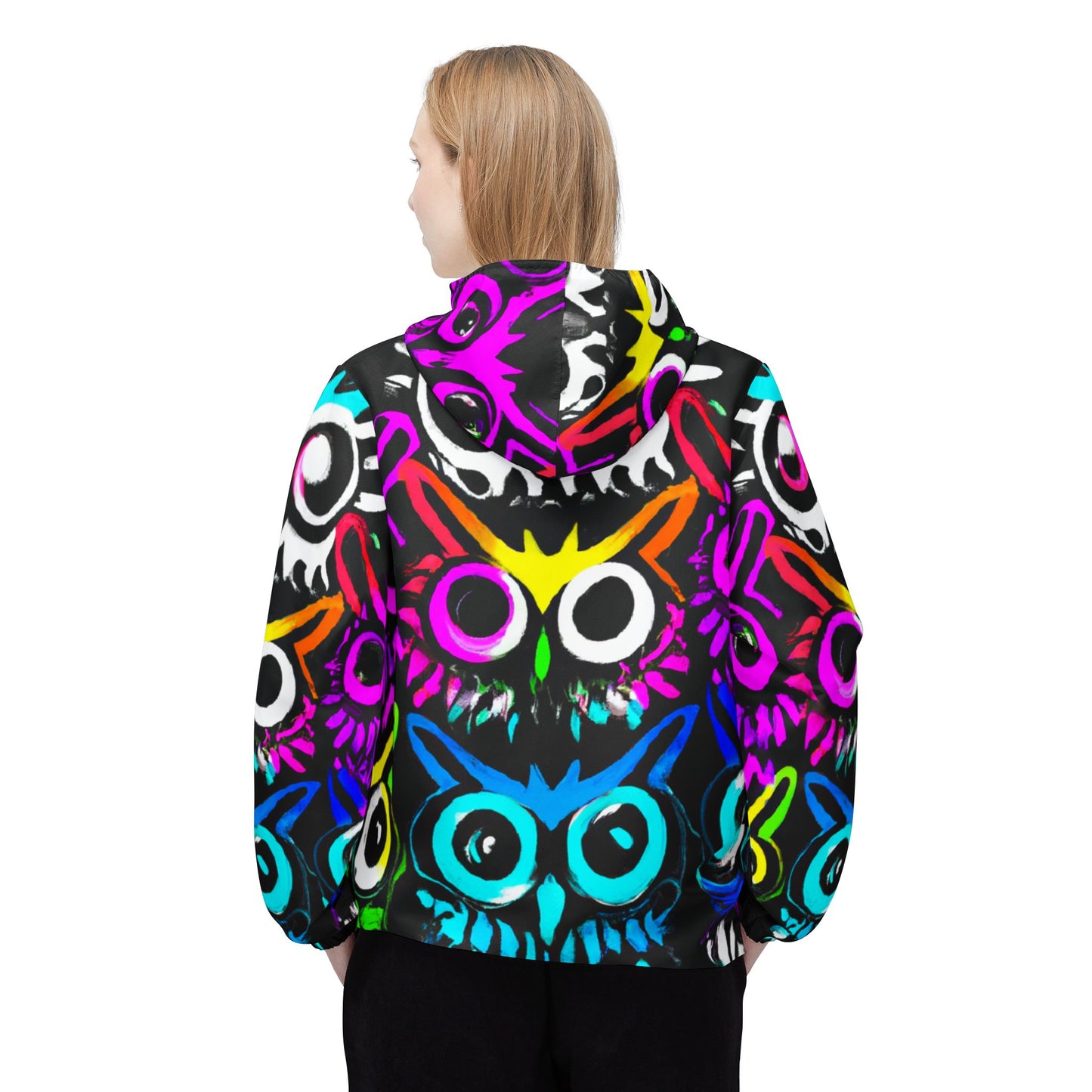 TDB Psychedelic Rave Owl Hooded Unisex Windbreaker