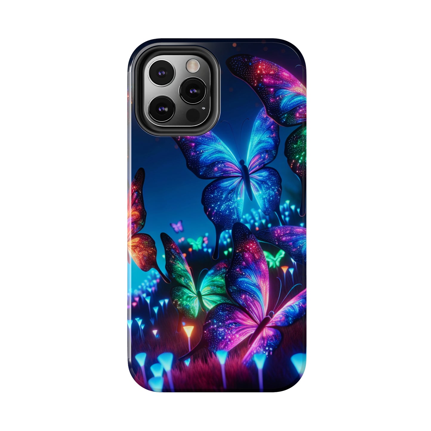 "Electric Morpho Rain" NEON Butterflies Tough Phone Case Iphone 7 8 9 10 11 12 13 14 SE X XR XS Pro Max Mini Plus