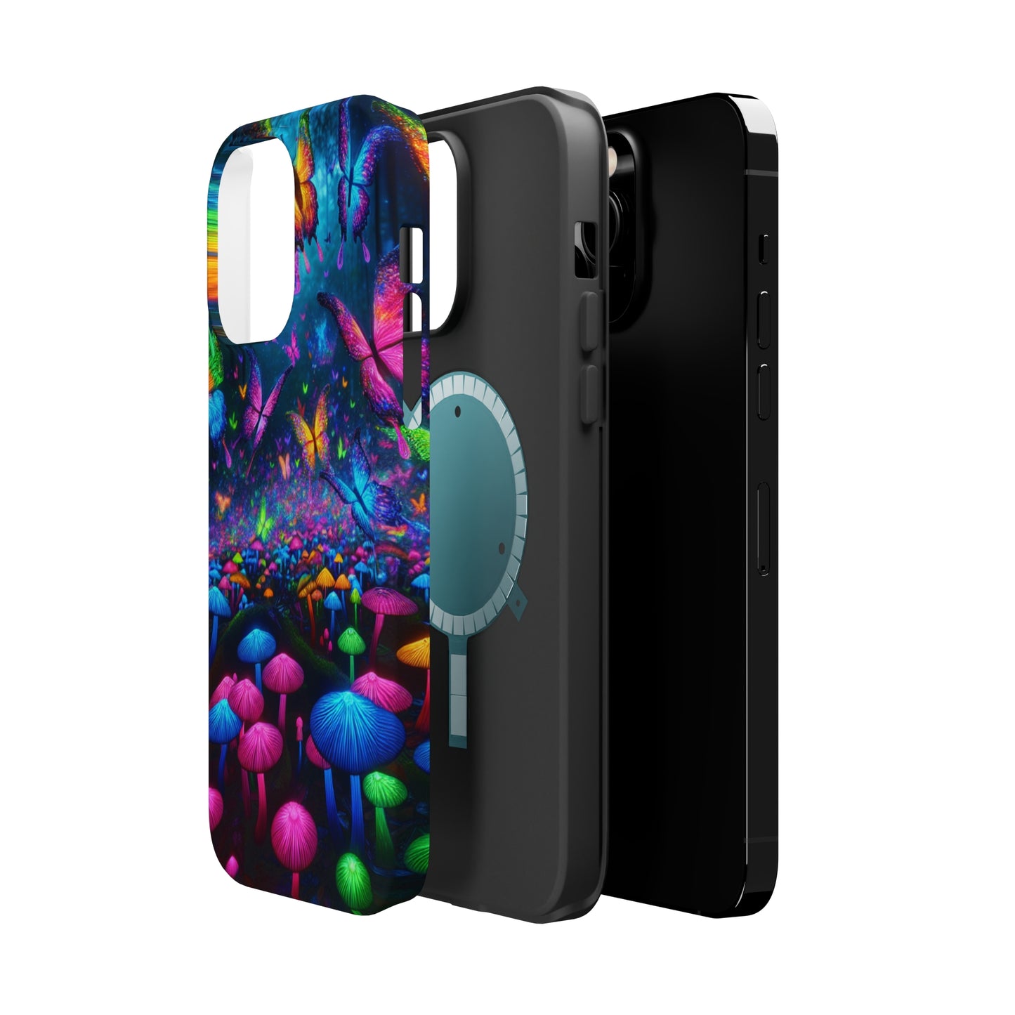 Neon Fruition Neon Butterflies and Mushrooms Premium Art Magsafe Magnet Tough IPhone 13 14 15 Pro Plus Max and Mini in Matte and Glossy Phone cases