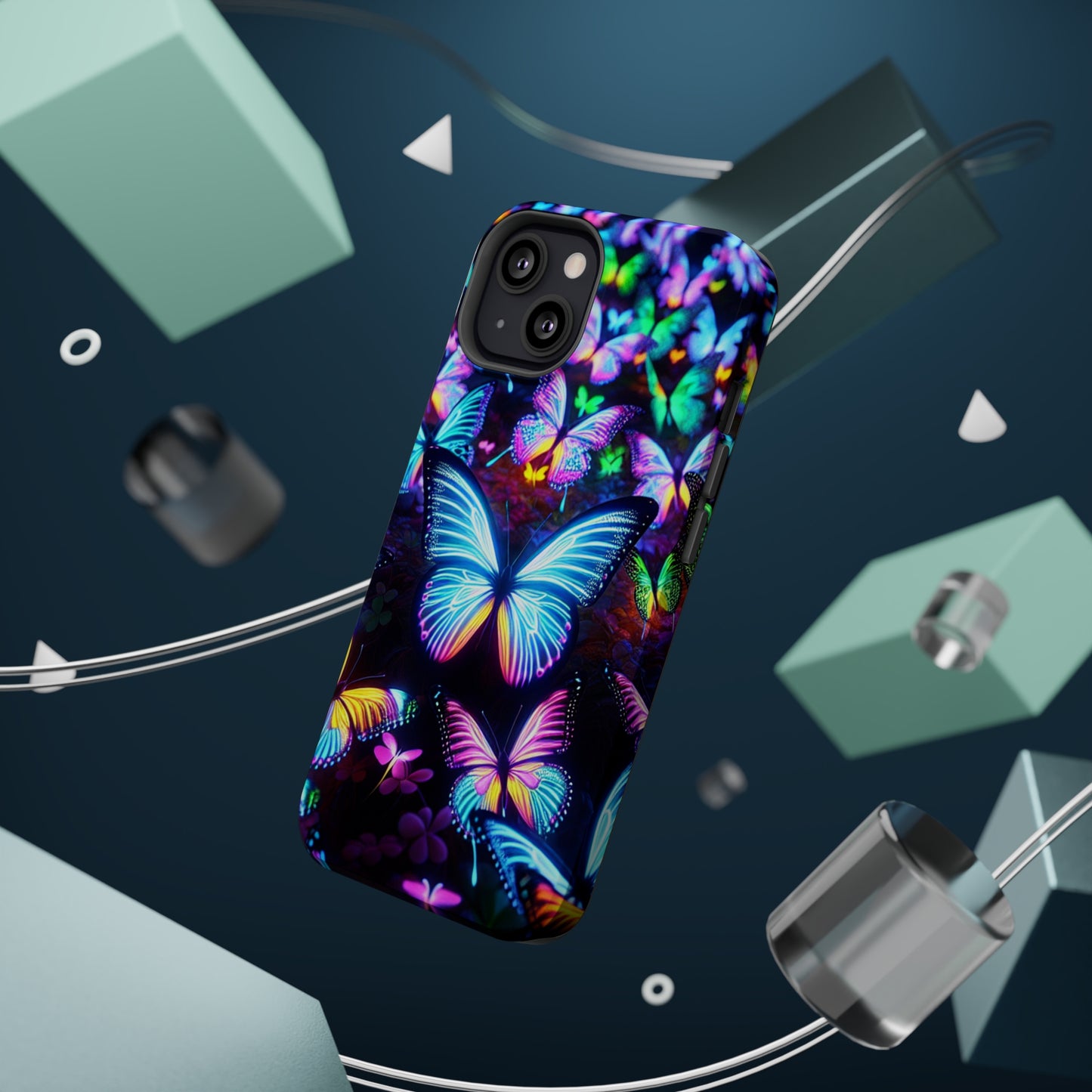 "Neon Butterflies in the Night Sky" Neon Butterflies Premium Art Magsafe Magnet Tough IPhone 13 14 15 Pro Plus Max and Mini in Matte and Glossy Phone cases