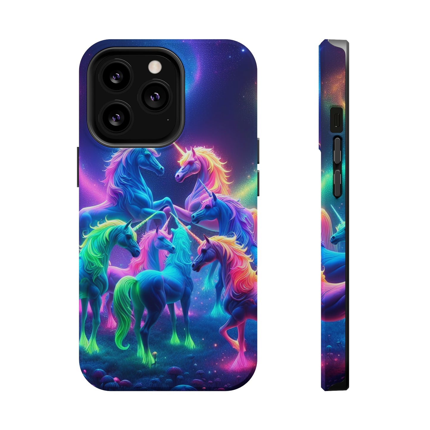 Neon Spectacle of Unicorns Neon Unicorns Premium Art Magsafe Magnet Tough IPhone 13 14 15 Pro Plus Max and Mini in Matte and Glossy Phone cases