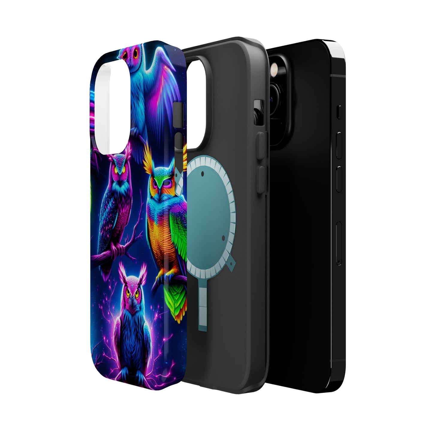 Neon Owlfection. Neon Owls Premium Art Magsafe Magnet Tough IPhone 13 14 15 Pro Plus Max and Mini in Matte and Glossy Phone cases