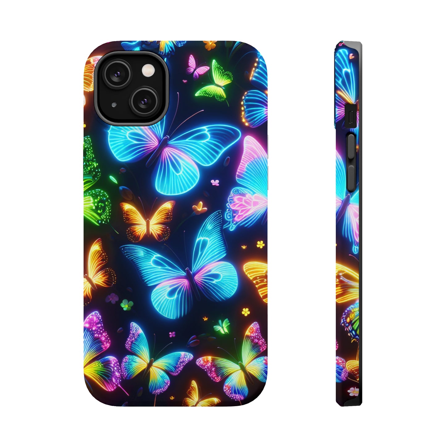 Luminous Butterfly Radiance Neon Butterflies Premium Art Magsafe Magnet Tough IPhone 13 14 15 Pro Plus Max and Mini in Matte and Glossy Phone cases