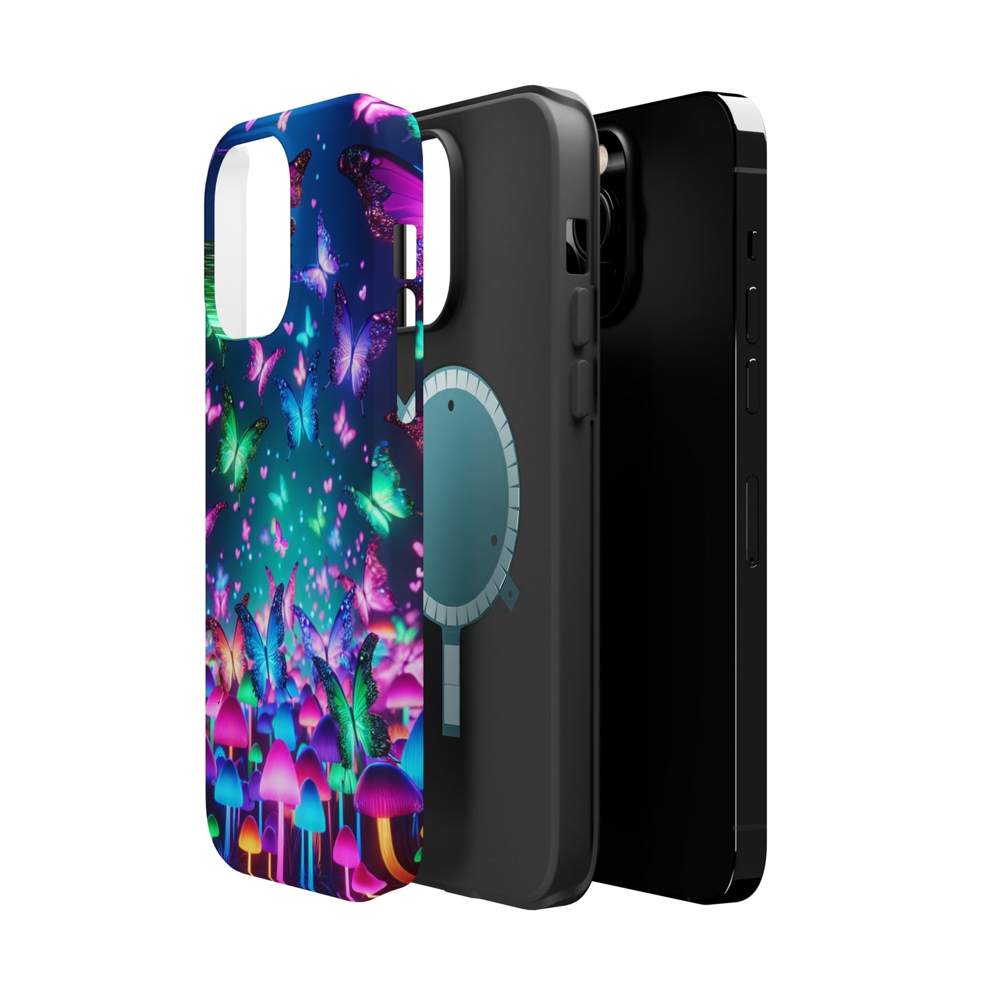 Neon Eden. Neon Butterflies and Mushrooms Premium Art Magsafe Magnet Tough IPhone 13 14 15 Pro Plus Max and Mini in Matte and Glossy Phone cases