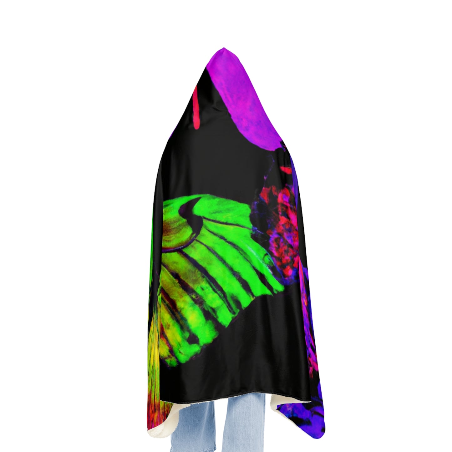"Neon Swirls of Light" - NEON Butterflies Art Hooded Snuggle Blanket
