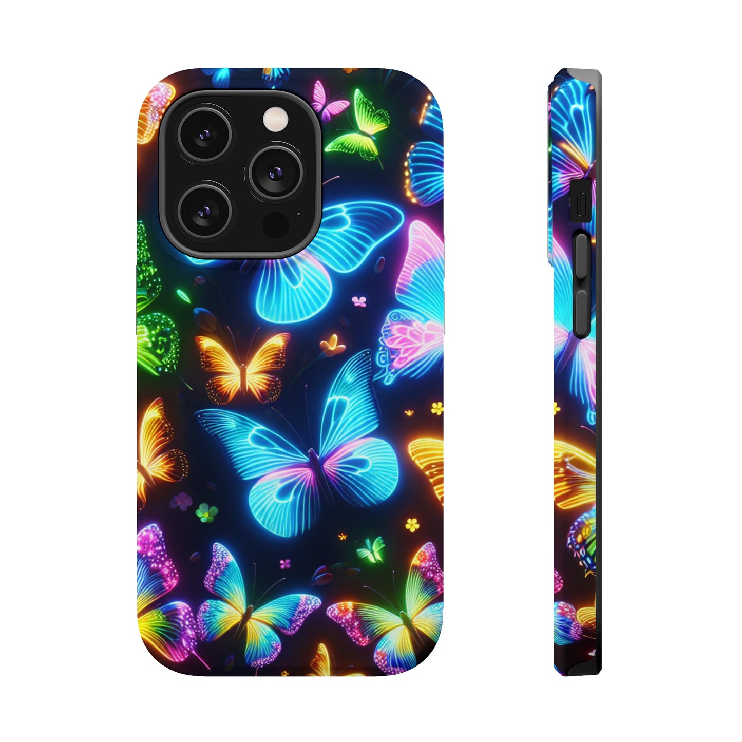 Luminous Butterfly Radiance Neon Butterflies Premium Art Magsafe Magnet Tough IPhone 13 14 15 Pro Plus Max and Mini in Matte and Glossy Phone cases