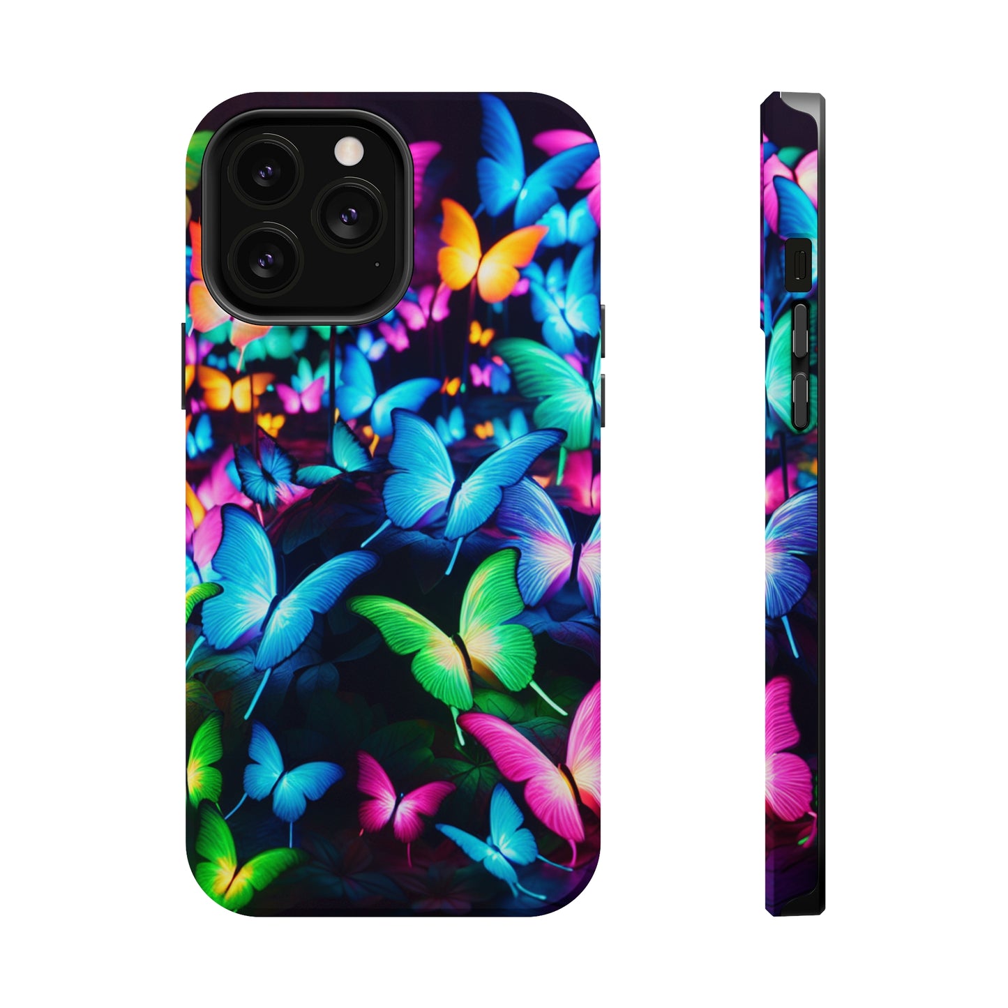 "Neon Butterfly Luridrainbow". Neon Butterflies Premium Art Magsafe Magnet Tough IPhone 13 14 15 Pro Plus Max and Mini in Matte and Glossy Phone cases