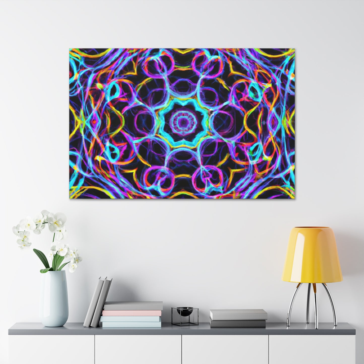 Neon Infinity Voyage. Trippy Infinity Patterns Art Canvas